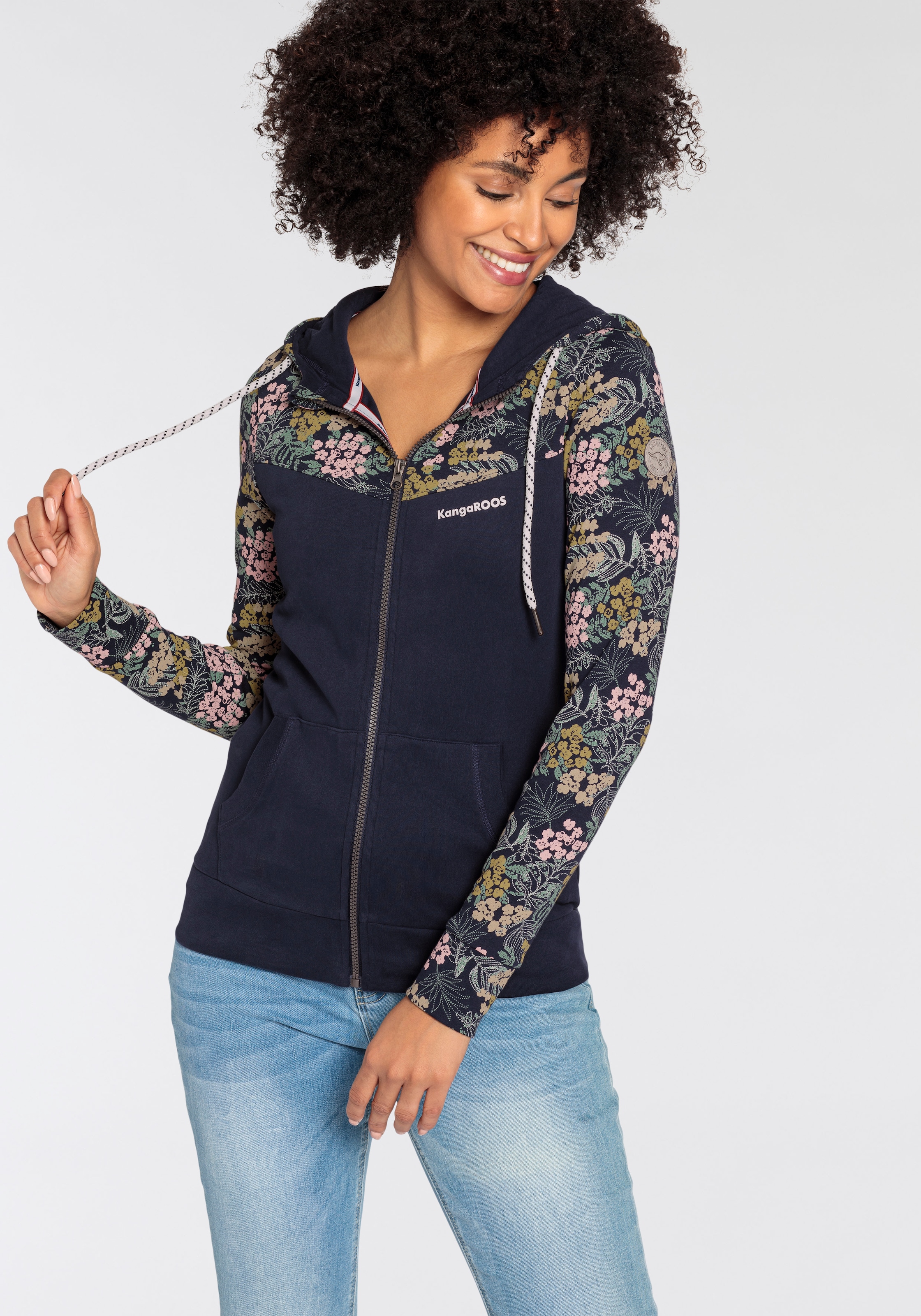 Kapuzensweatjacke, mit Blumenprint