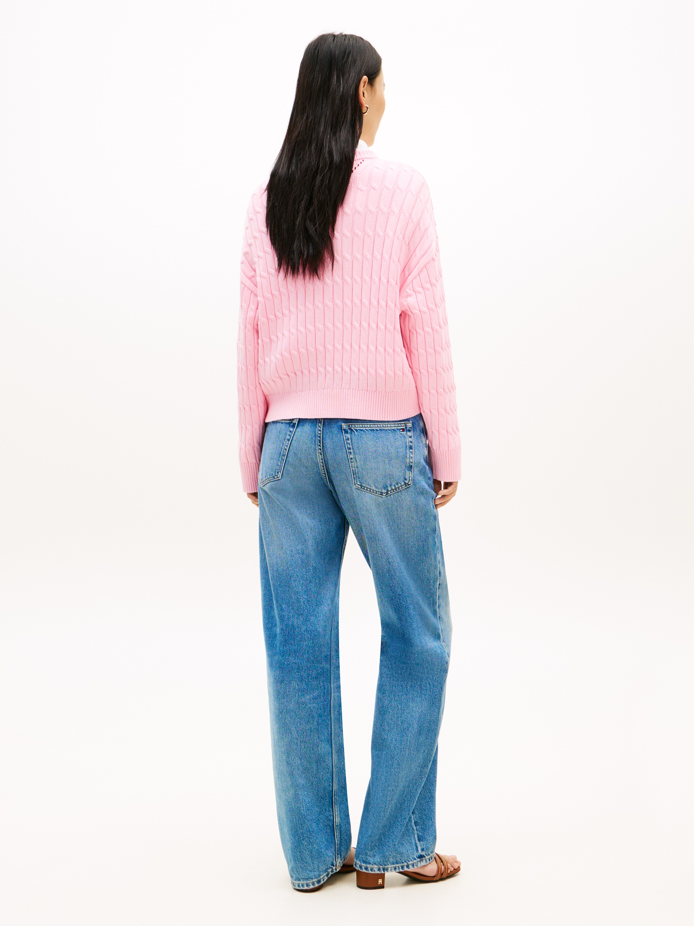 Tommy Hilfiger Strickpullover »CO CABLE MID GG RLX LS V-NK SWT« mit Zopfmuster