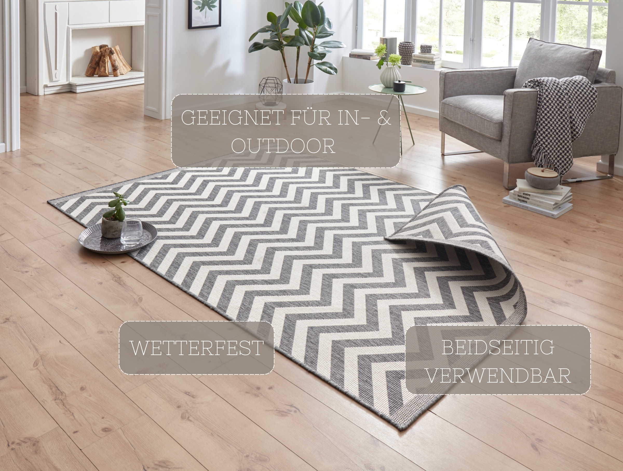 HANSE Home Teppich »Palma Wendeteppich«, rechteckig, 5 mm Höhe, In-& Outdoor, Wetterfest, Balkon, Läufer, Wohnzimmer, Wasserfest