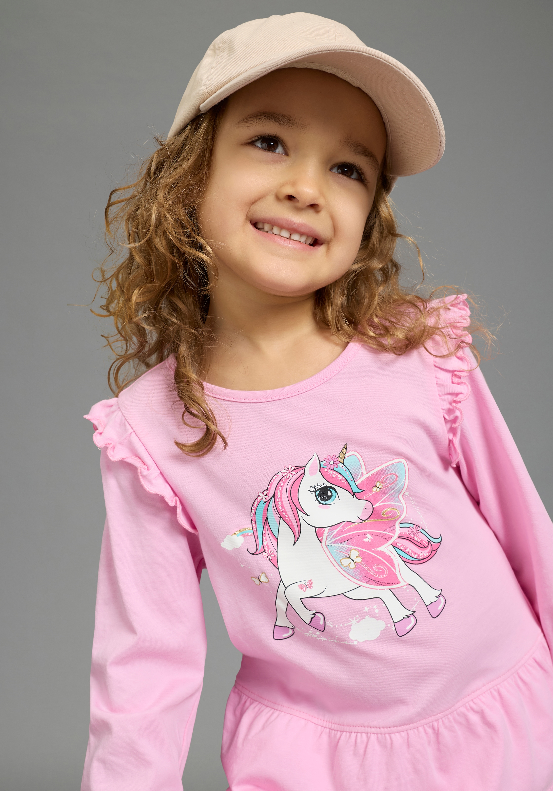 KIDSWORLD Jerseykleid »Süßes Shirtkleide mit Einhorn-Druck« für Mädchen, aus Single Jersey aus Baumwolle