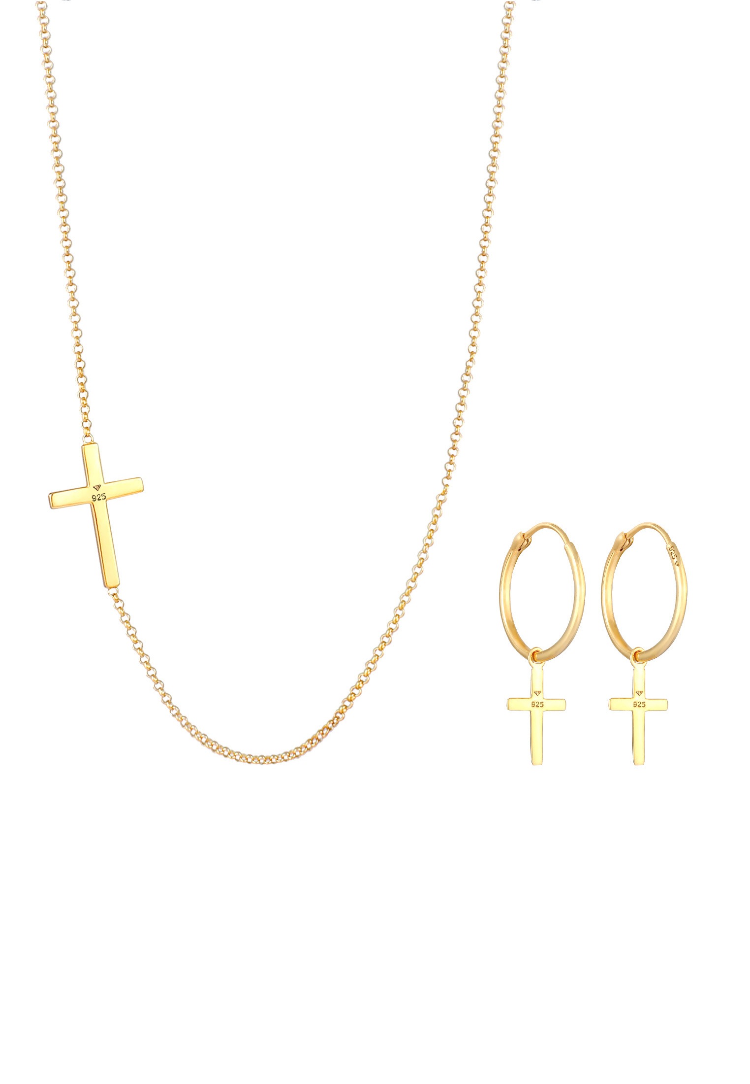 Elli Ohrring und Ketten Set »Schmuckset Kette Creolen Ohrringe Kreuz Religion 925 Silber«