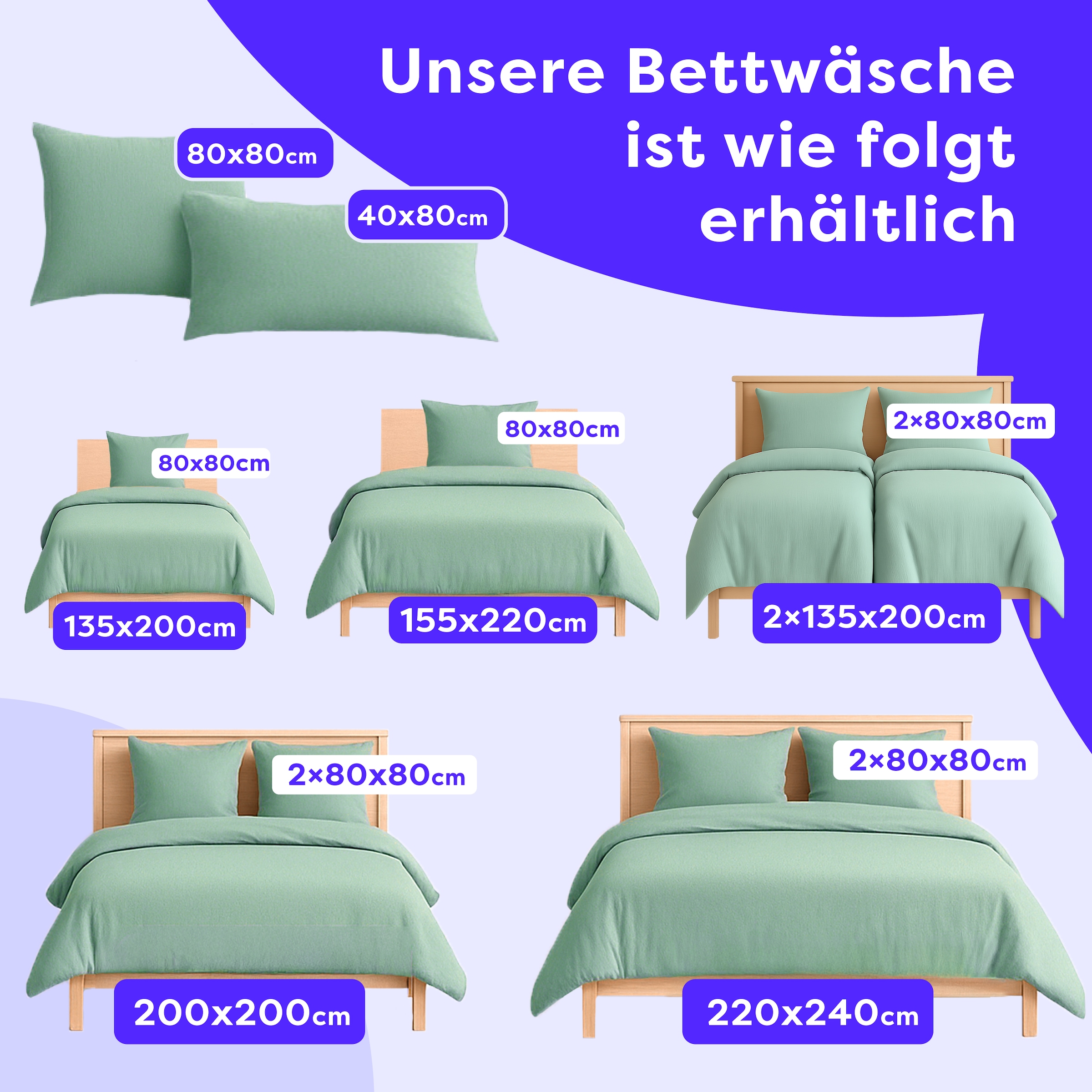 Wolkenfeld Kissenbezug »Wolkenfeld Musselin Kissenbezug 40x80 - 80x80 cm mit Reißverschluss« aus 100% Baumwolle – Weich, Atmungsaktiv & Hautfreundlich