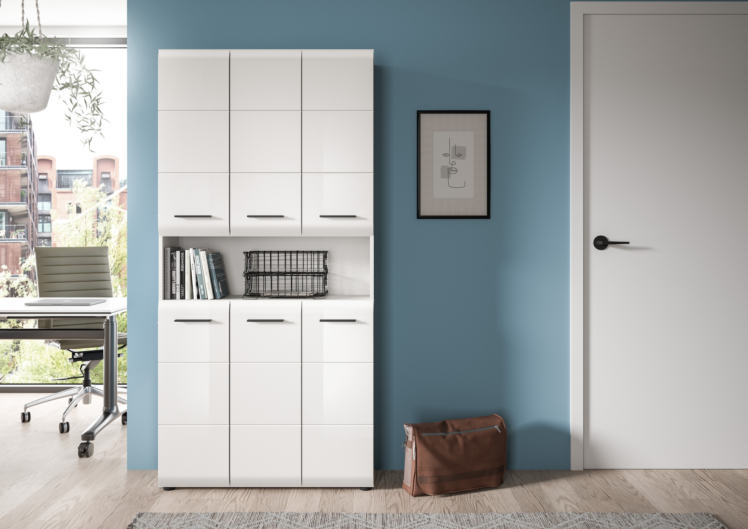 welltime Stauraumschrank 1 Stk. tlg. Florenz, Mehrzweckschrank, Weiß Hochglanz Tiefzieh, 13 Fächer