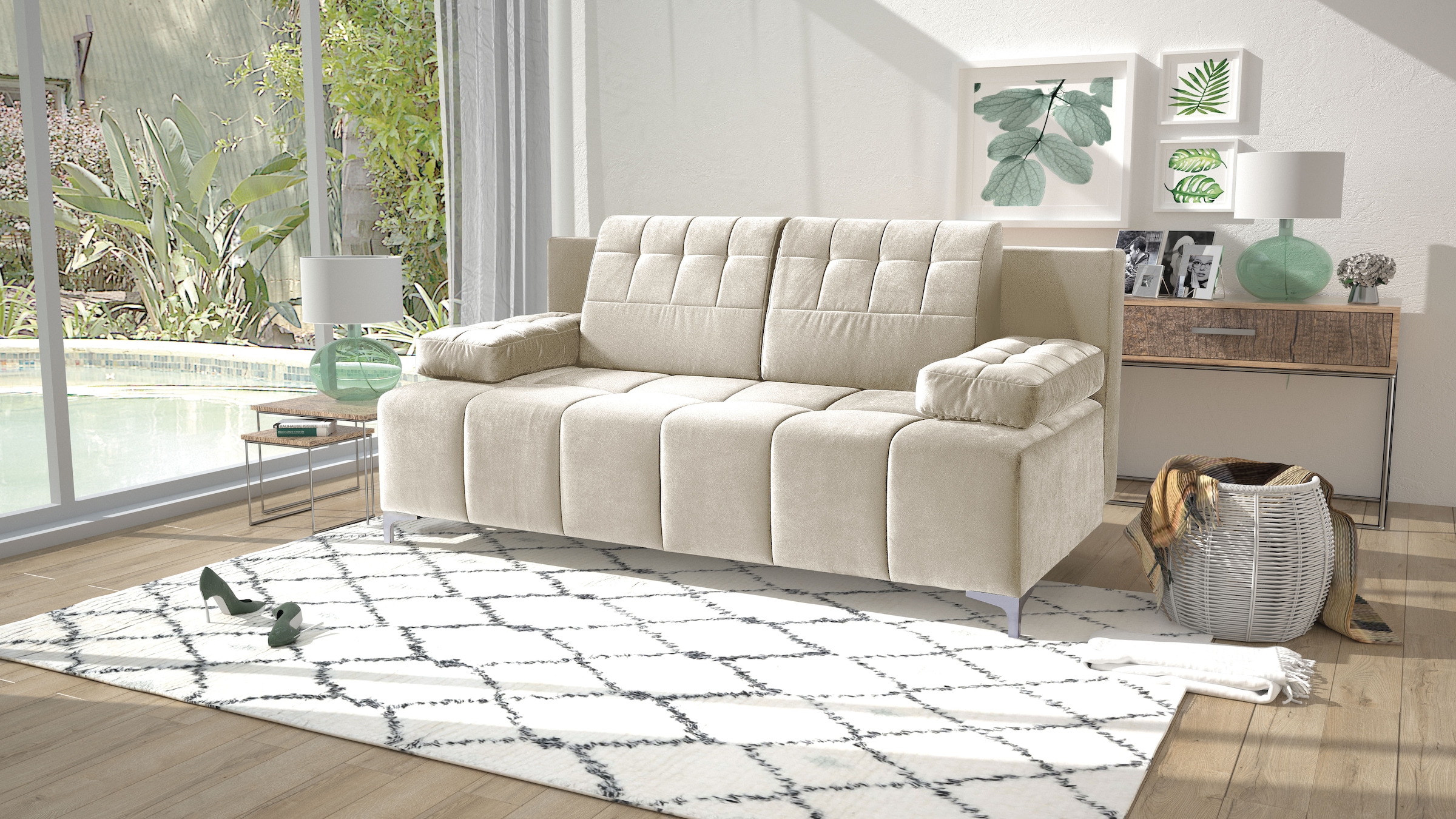 exxpo - sofa fashion 3-Sitzer »Schlafsofa mit Bettfunktion, Bettkasten, mit Federkernpolsterung«, bequem, mit hochwertigem Funktionsbeschlag für mehr Komfort