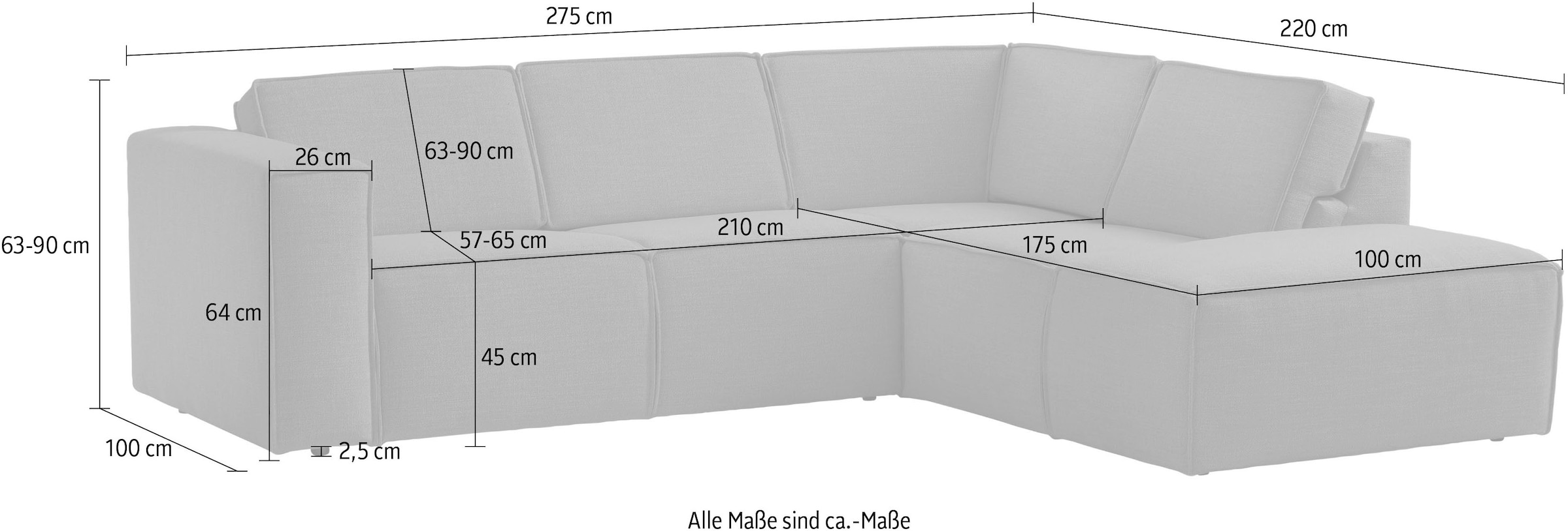TRENDMANUFAKTUR Ecksofa »Dice, aktuelles Design, L-Form, mit komfortabler«, Sitztiefenverstellung und Kaltschaumpolsterung toller Sitzkomfort
