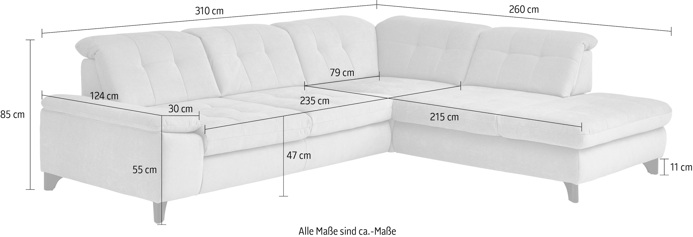 Die PlanBar Ecksofa »MP-IN18012 L-Form mit Federkern-Polsterung« Sitztiefenverstellung, optional Kopfteilverstellung & Schlaffunktion