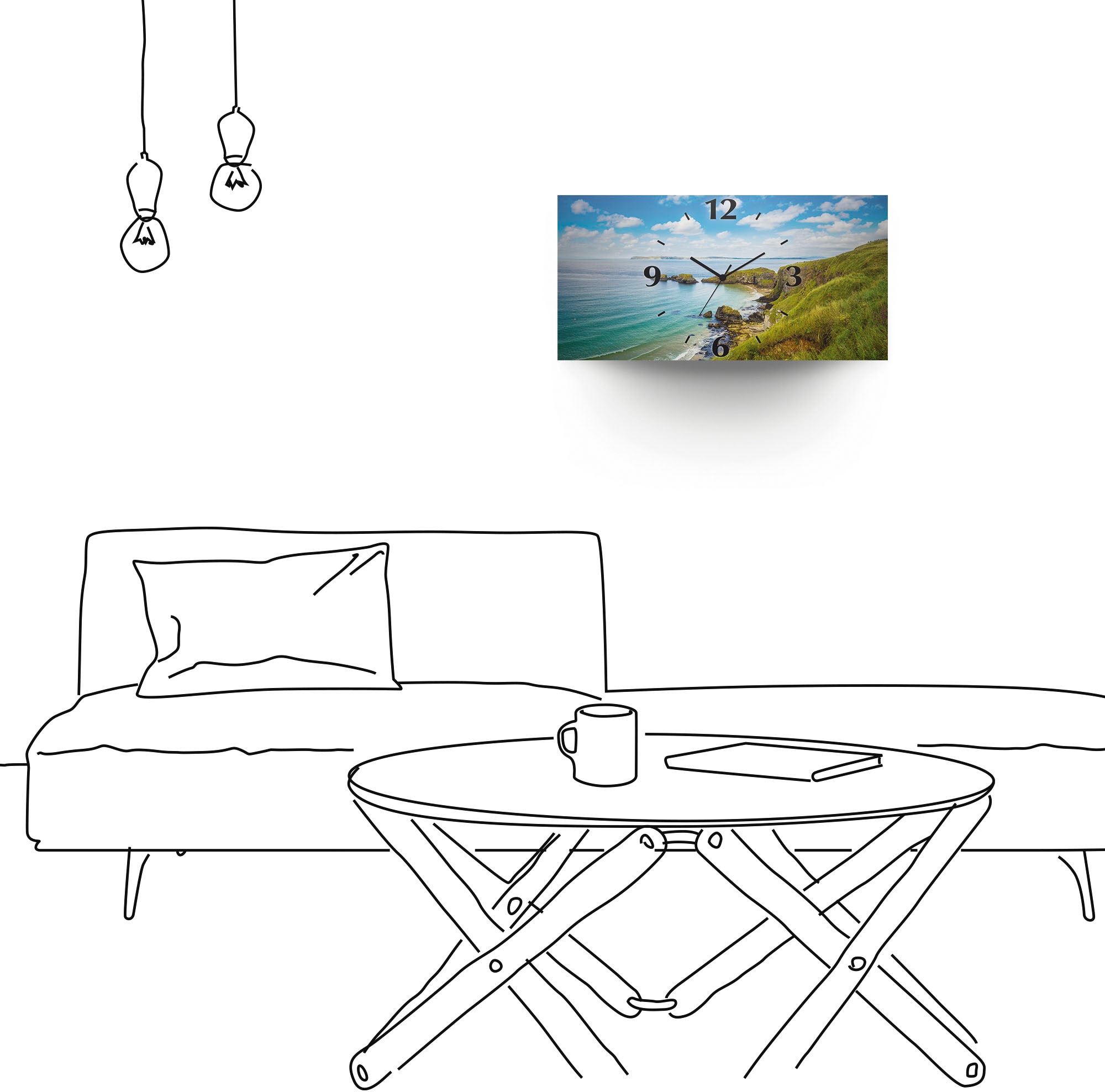 Artland Wanduhr »Küstenweg in Carrick-a-Rede«, 3D Optik gebogen, mit Quarz- oder Funkuhrwerk, versch. Größen