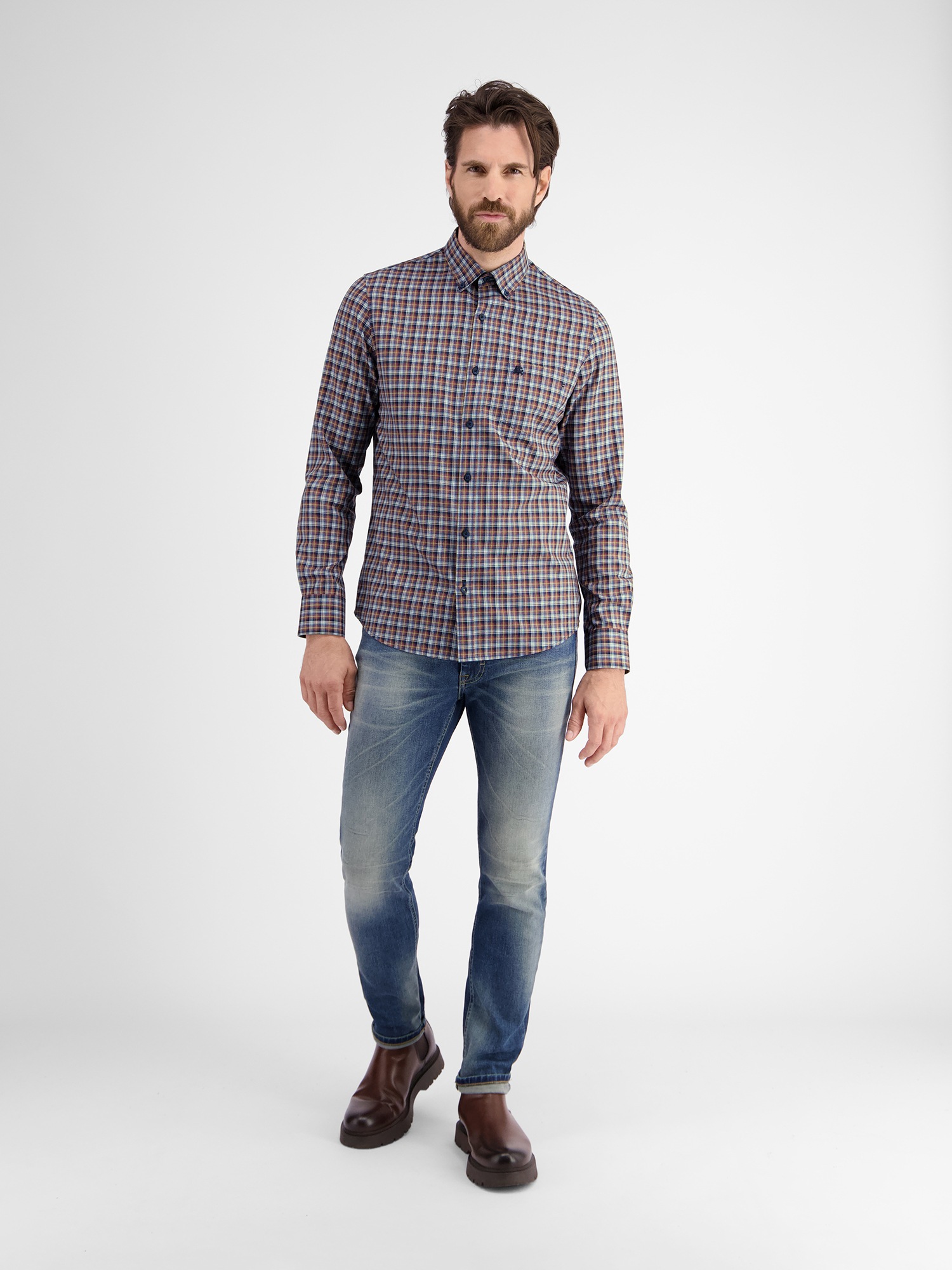 LERROS Karohemd »LERROS Kariertes Herrenhemd mit Button-down-Kragen«