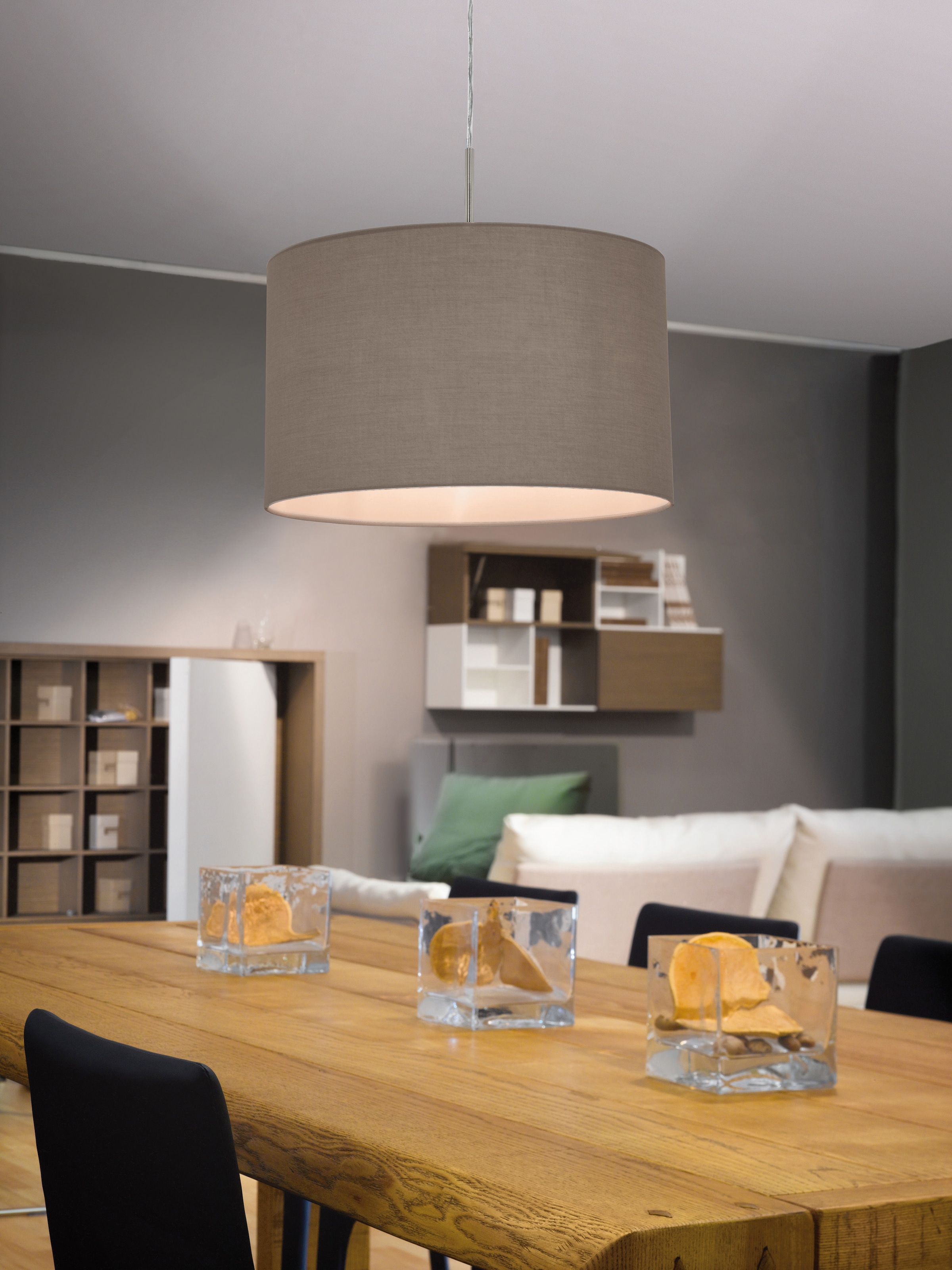EGLO Pendelleuchte »PASTERI«, 1 flammig, Leuchtmittel E27 | ohne Leuchtmittel, nickel-matt / Ø38 x H110 cm / Pendellampe aus Stoff