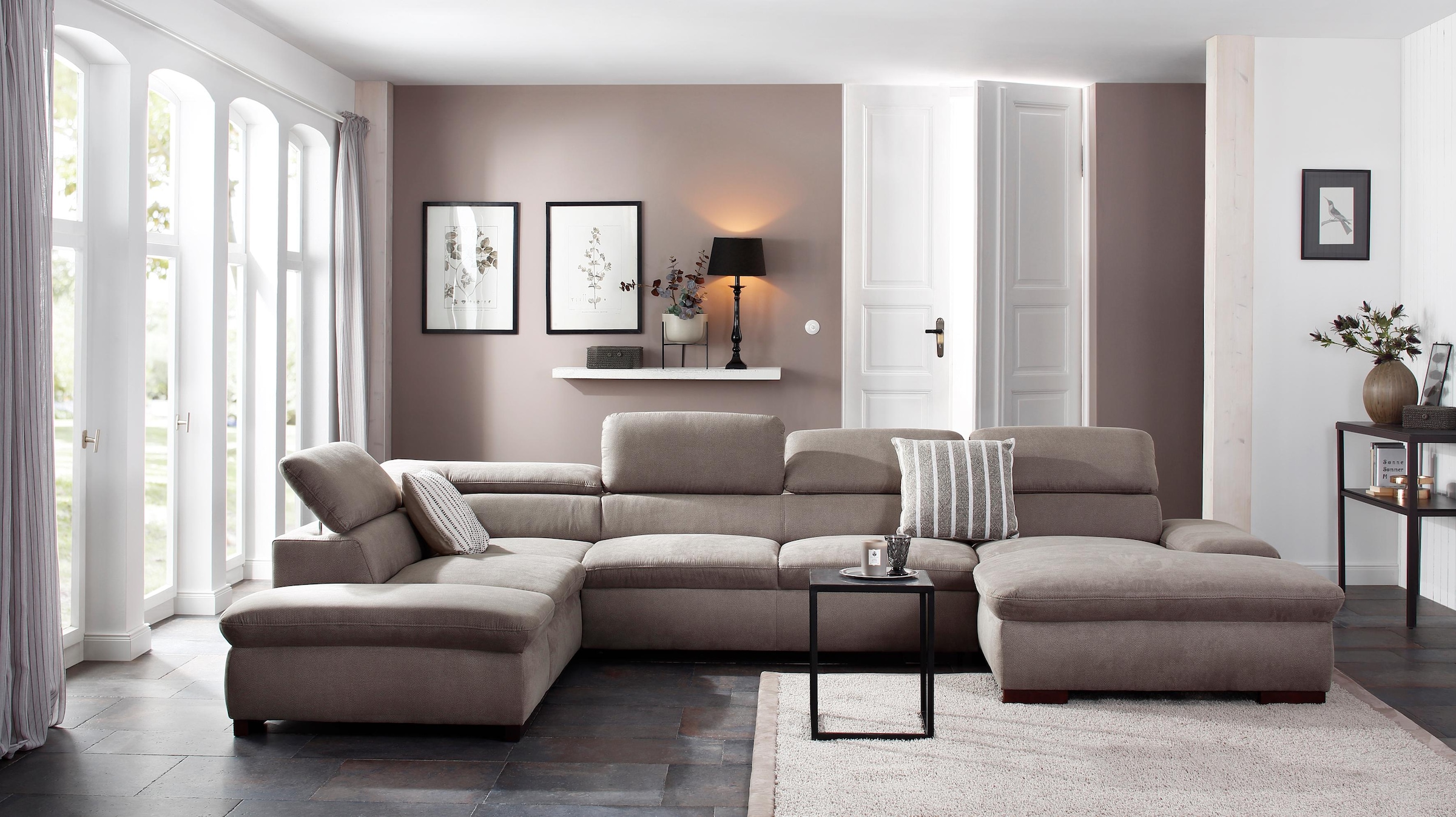OTTO home Wohnlandschaft »Alberto U-Form, B: 350 cm, mit Kopfteilverstellung, XXL-Sofa« optional mit Schlaffunktion, Couch mit Lederoption