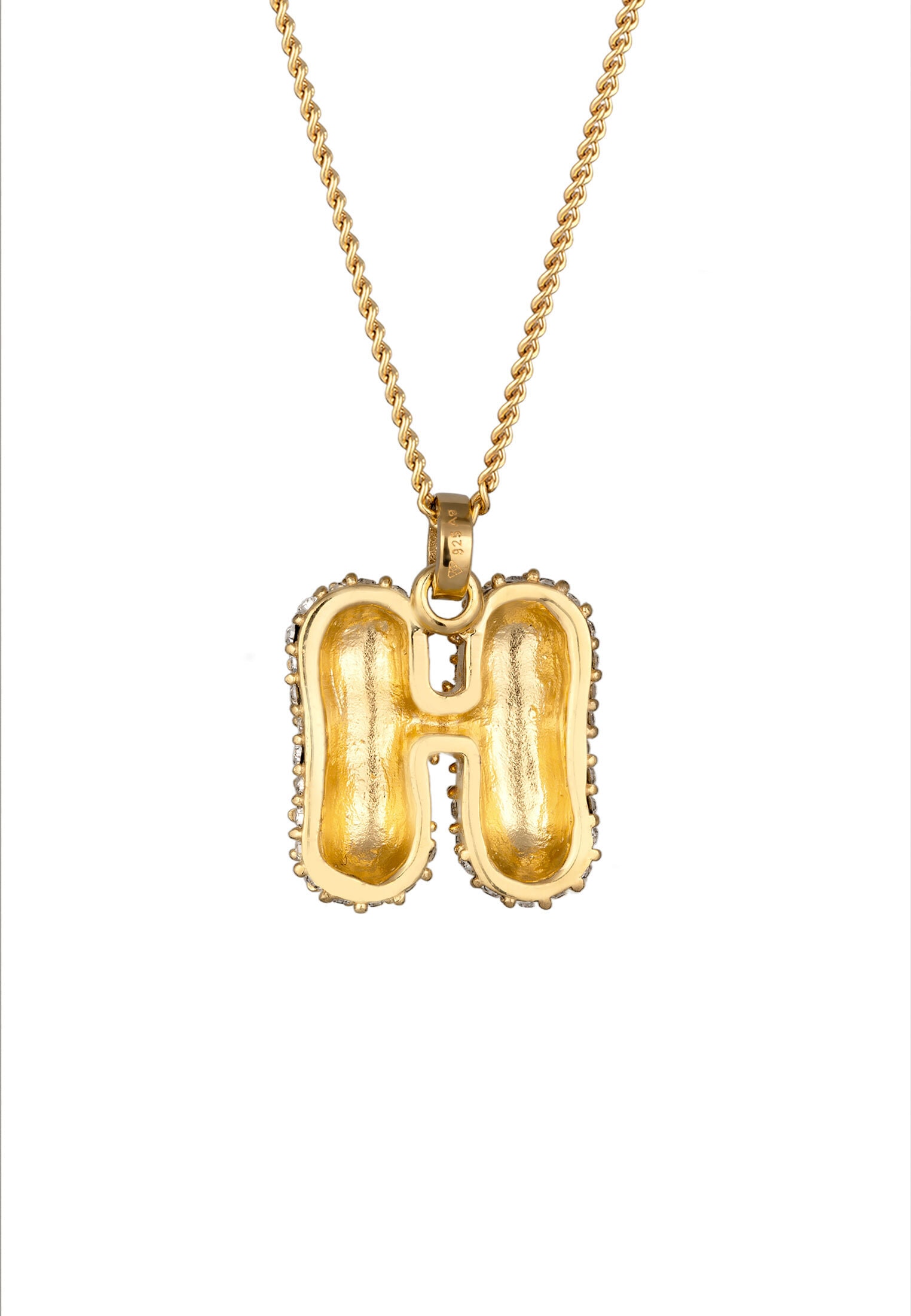 Elli Kette mit Anhänger »Halskette Buchstabe H Glas Kristalle Weiß 925 Sterling Silber vergoldet«