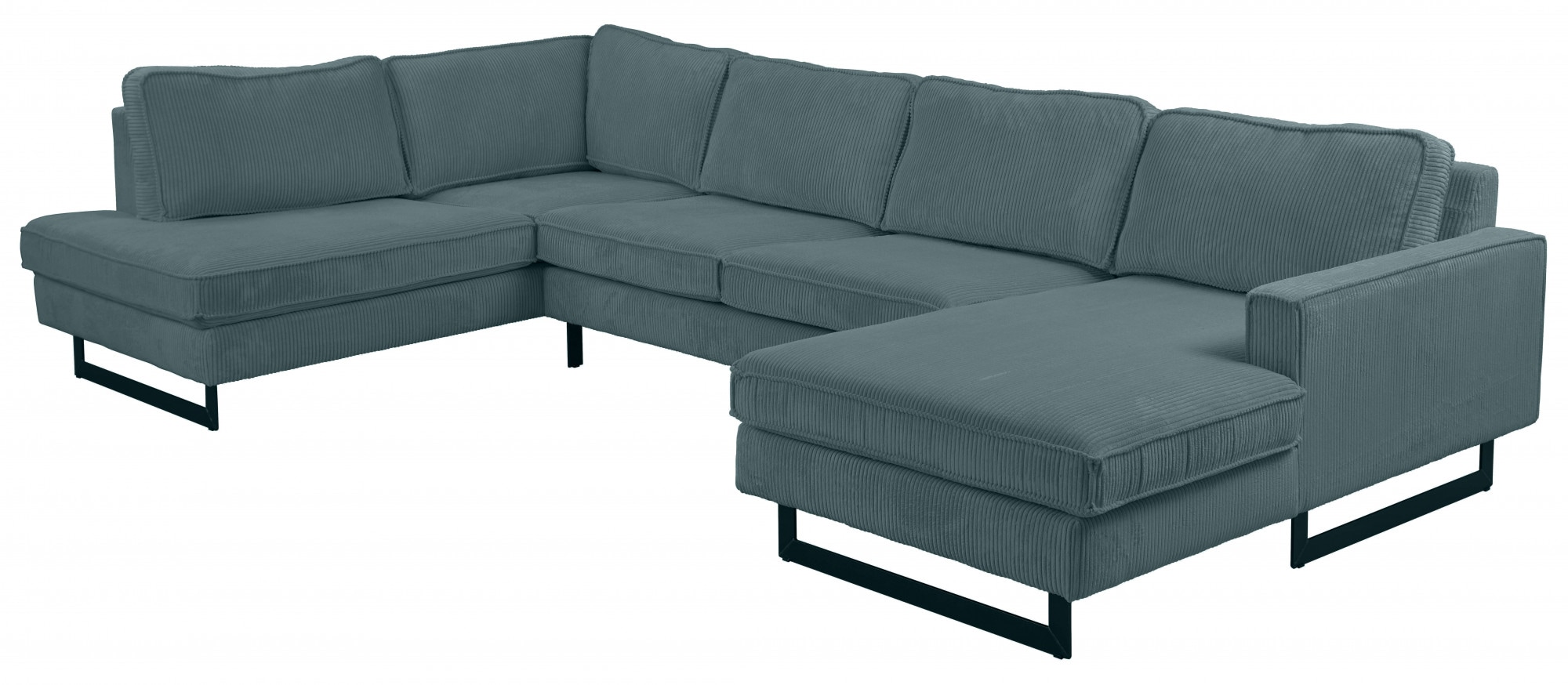 Home affaire Wohnlandschaft »Pinto, 350 cm, U-Form, XXL, mit Ottomanen« Cord, Chenille, Lederoptik, mit Keder, Metallfüße, Wellenunterfederung