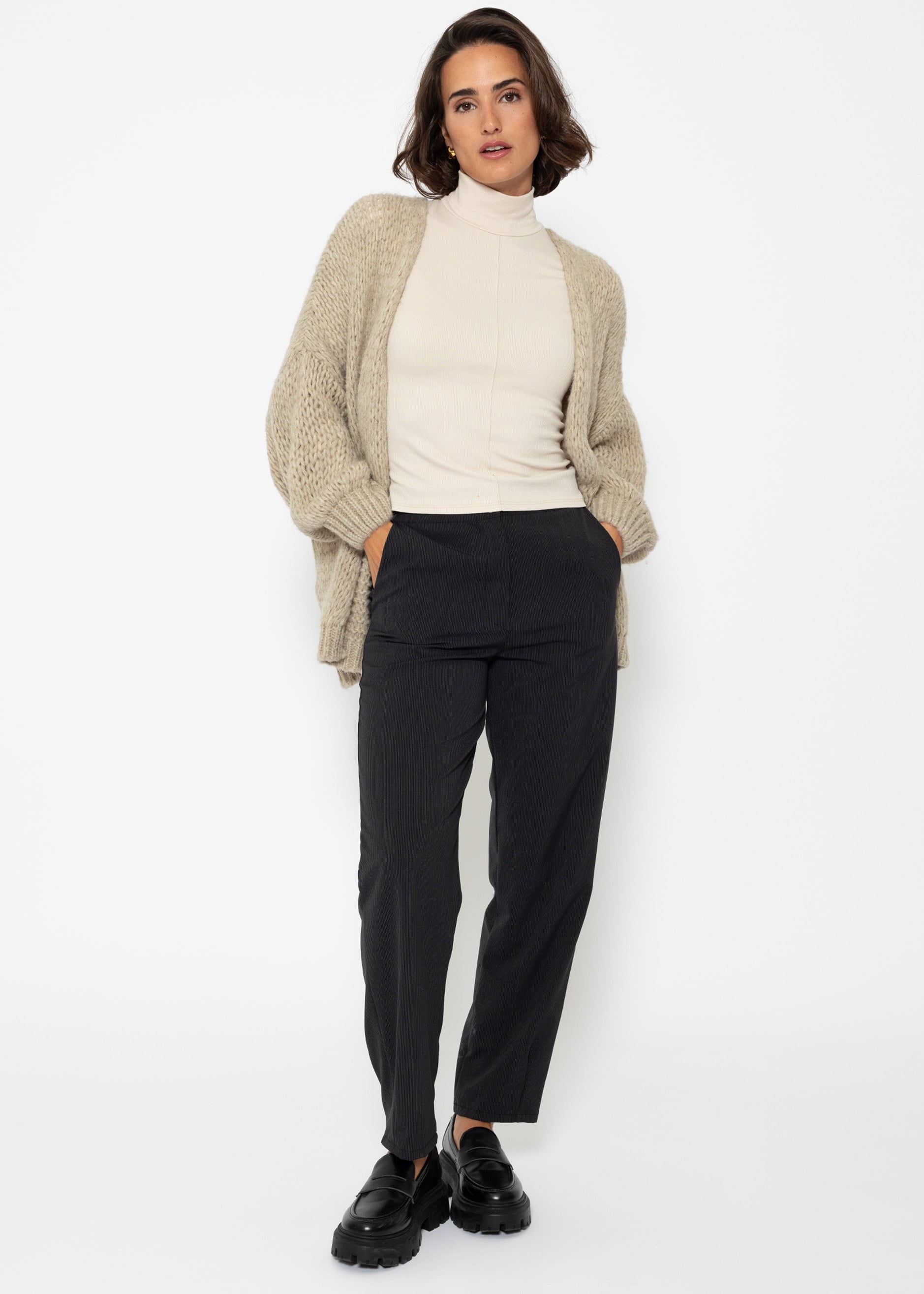 SASSYCLASSY Rollkragenshirt »Langarmshirt mit Rollkragen« Shirt Langarm aus weichem Viskose Jersey Schwarz Grau Beige