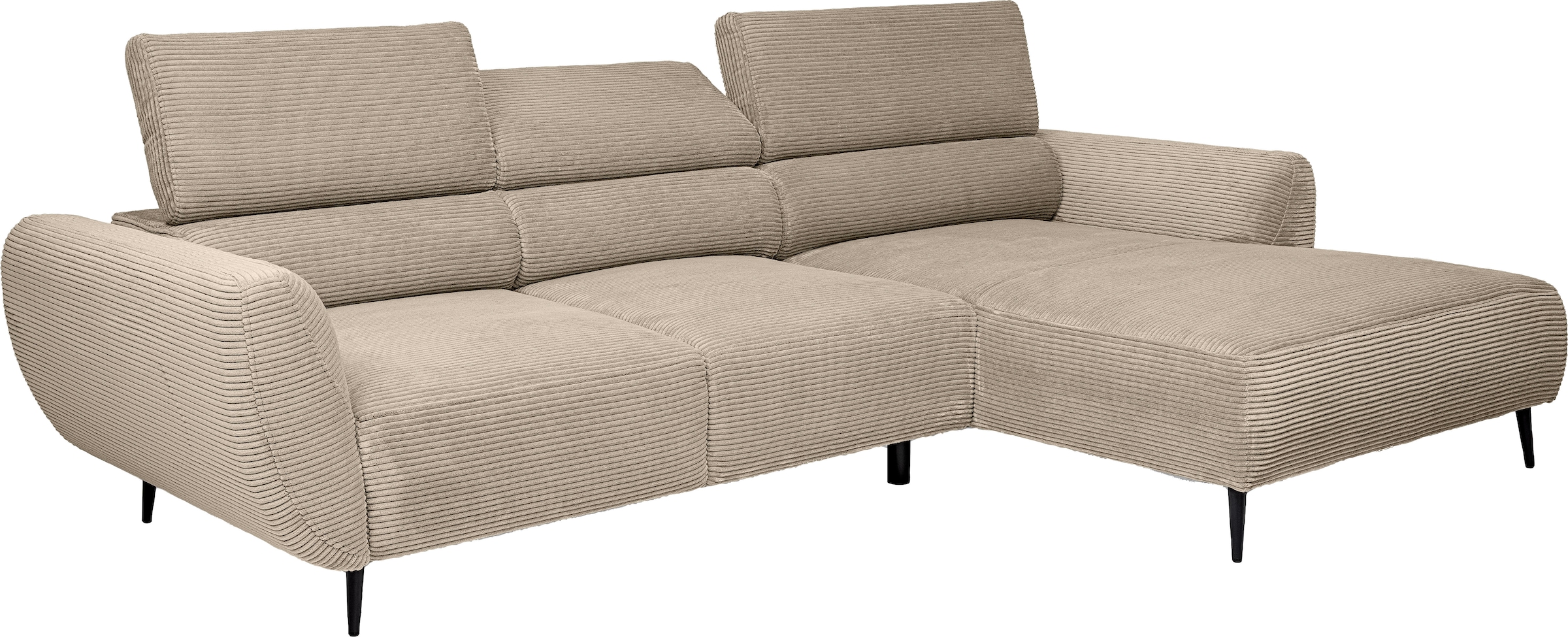 WERK2 Ecksofa »Alisson Sitztiefe elektrisch verstellbar & 3 verstellbaren Kopfstützen« Schwebendes L-Form Sofa in Cord, 15 cm bodenfrei (saugrobotergeeignet)