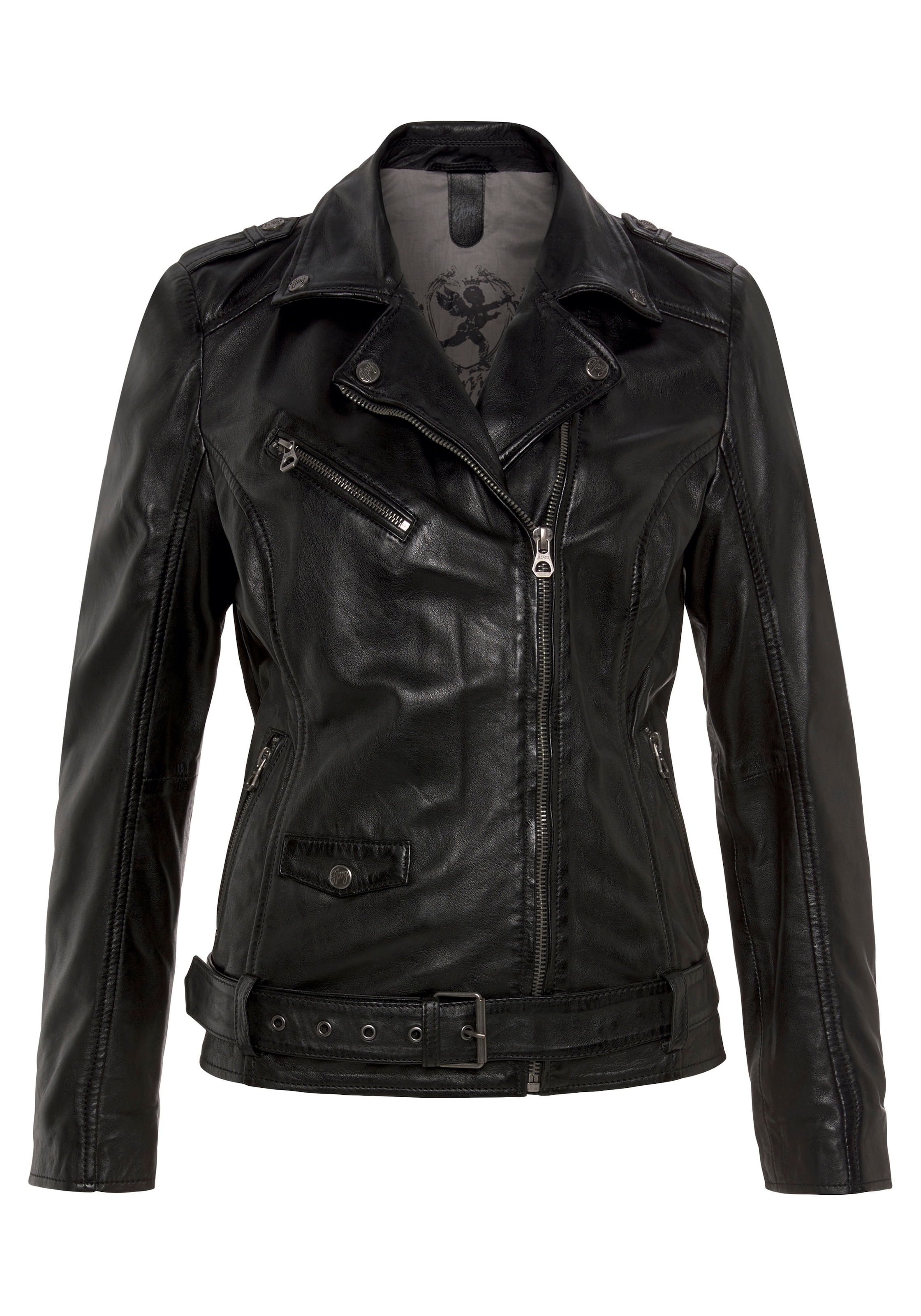 Mauritius Lederjacke »AUBREE«, lässige Bikerjacke mit Gürtel