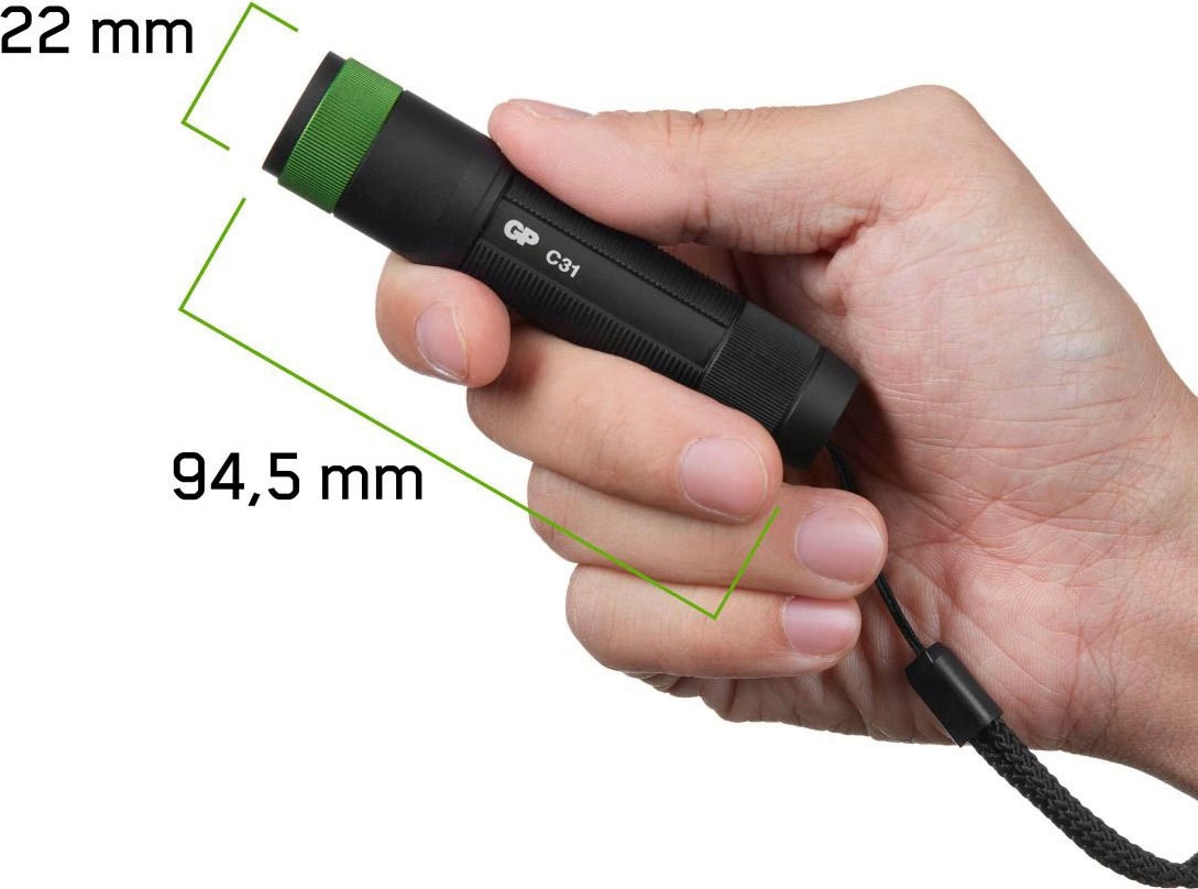 GP Batteries Taschenlampe »GP Discovery C31, CRE LED GP«, 85 Lumen, inkl. 1x AA Batterie, Metallgehäuse, IPX4, Leuchtzeit 2h