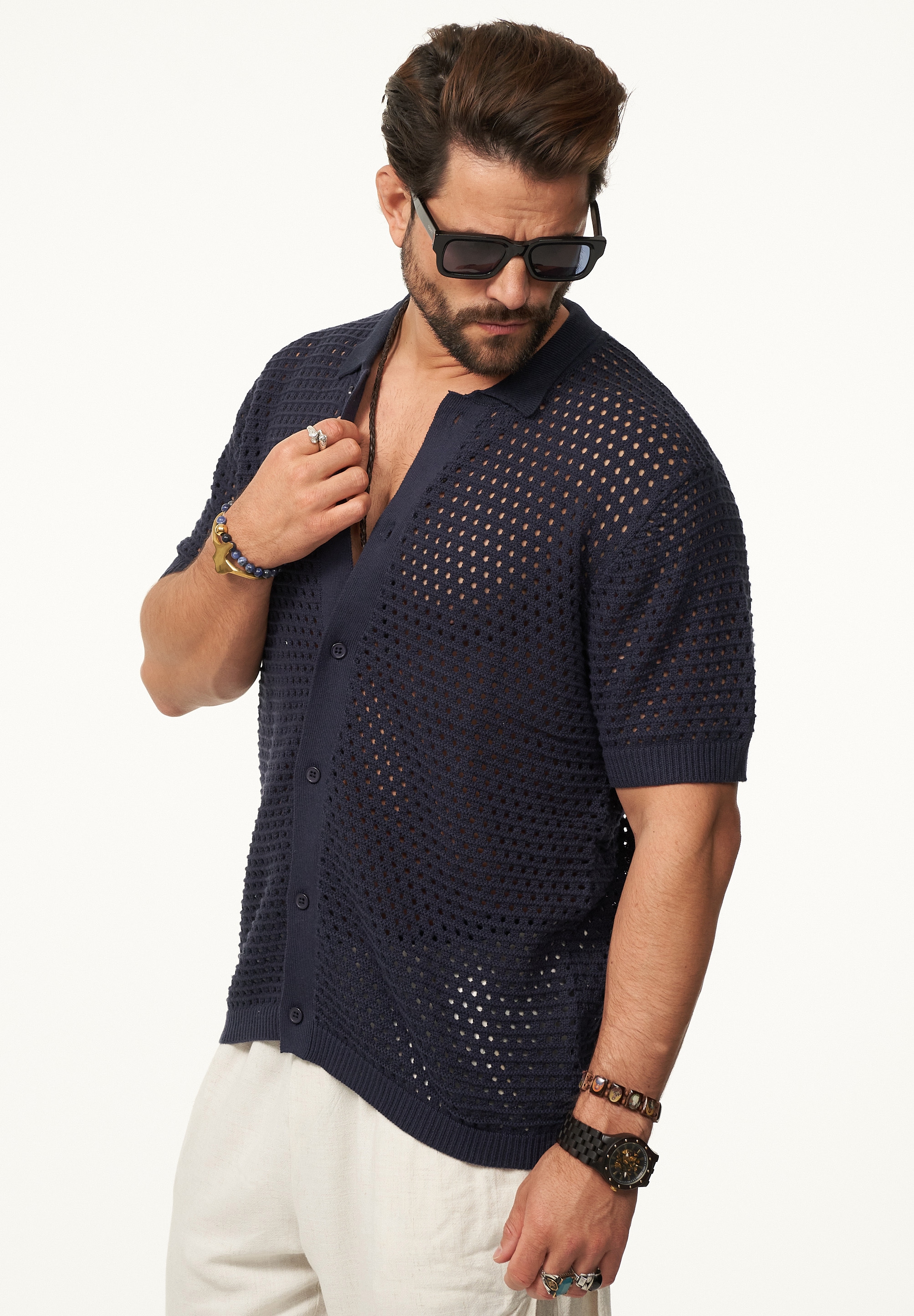 SOULSTAR Poloshirt »Kurzarm Strickhemd im Cardigan Stil mit Knopfleiste für Herren« Herren Kurzarm Strick Polo-Hemd Cardigan T-Shirt