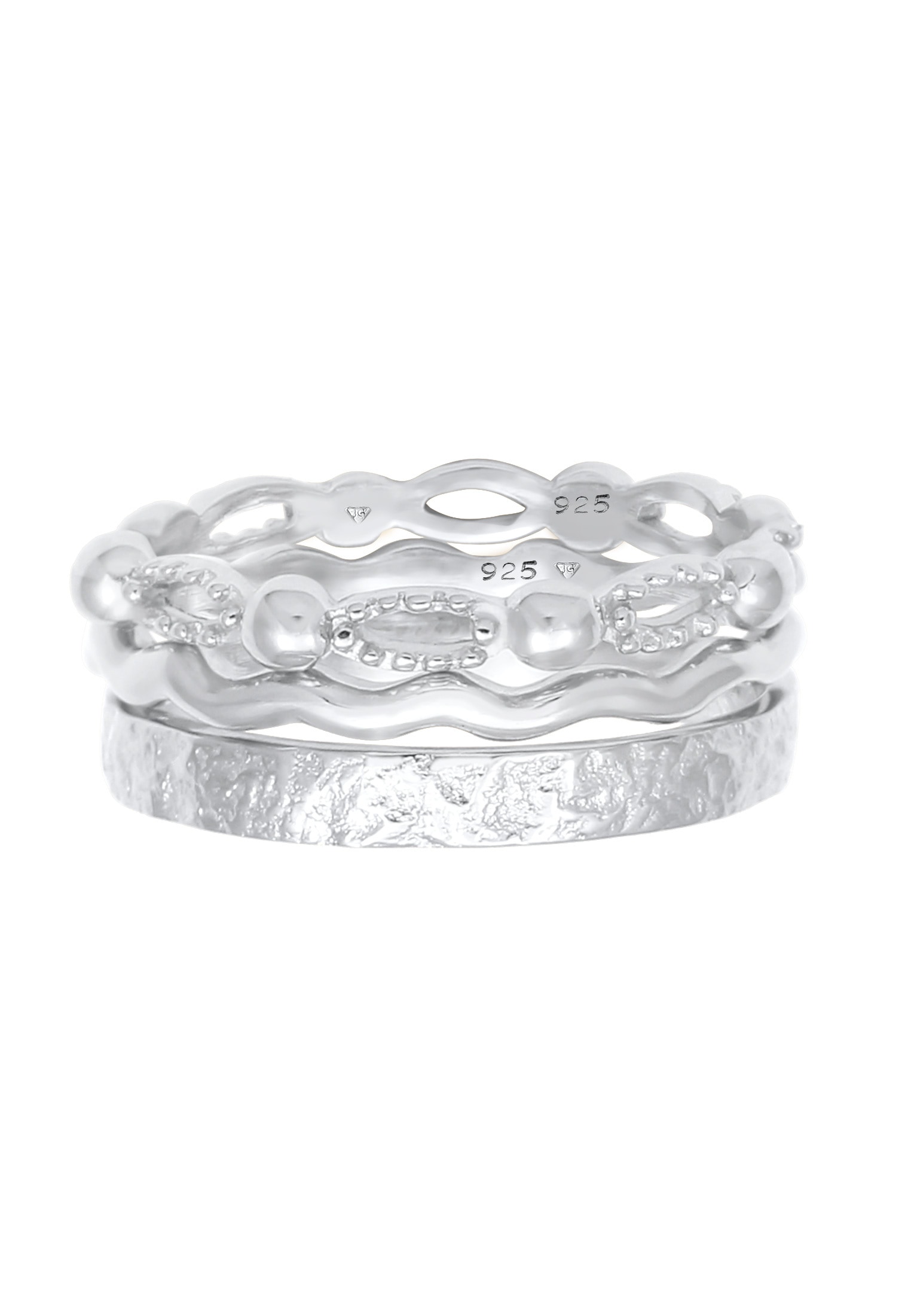 Elli Ring-Set »Ring Stabelringe Gehämmert Wellen (3 tlg.) 925 Silber«