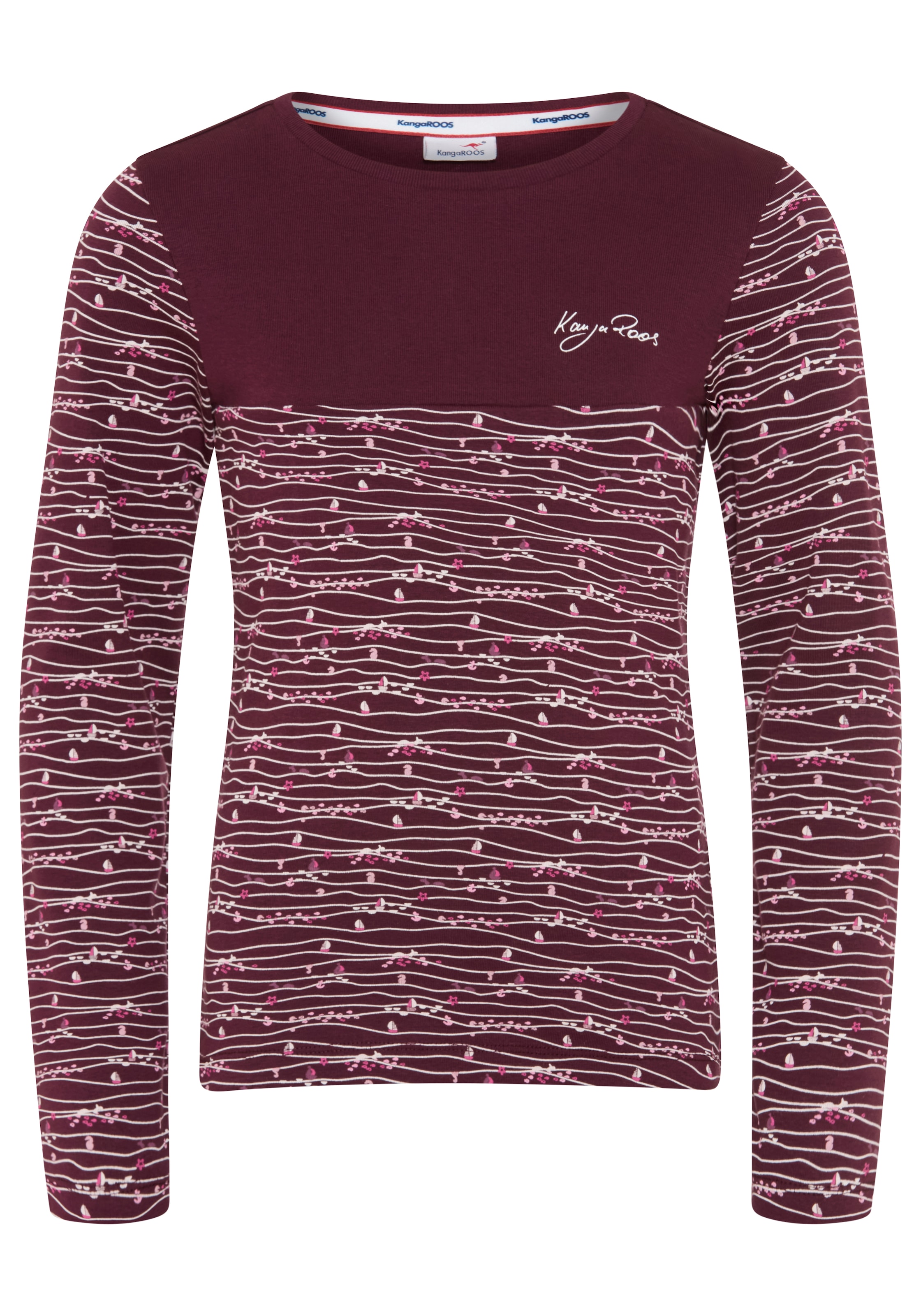 KangaROOS Langarmshirt »Shirt mit Allover-Druck« eng anliegende Passform, langärmlig, mit Passe, hüftlang