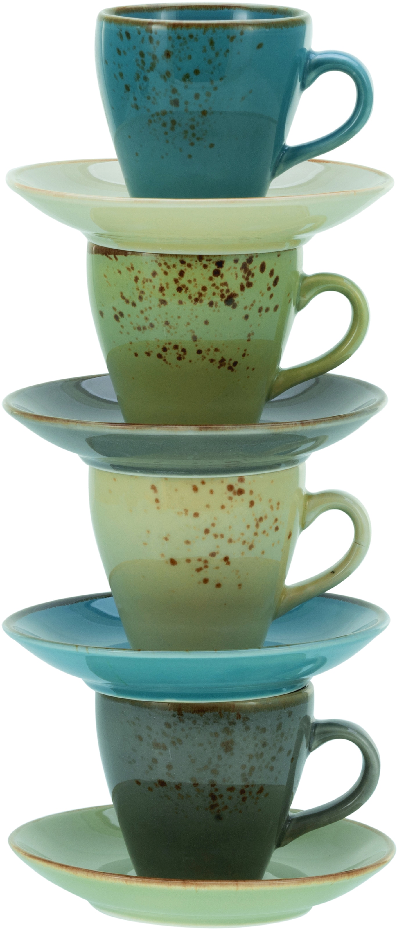 CreaTable Espressotasse »Kaffeetasse NATURE COLLECTION«, (Set, 8 tlg.), Tassen Set, naturfarben mit Sprenkel, 4 Tassen, 4 Untertassen