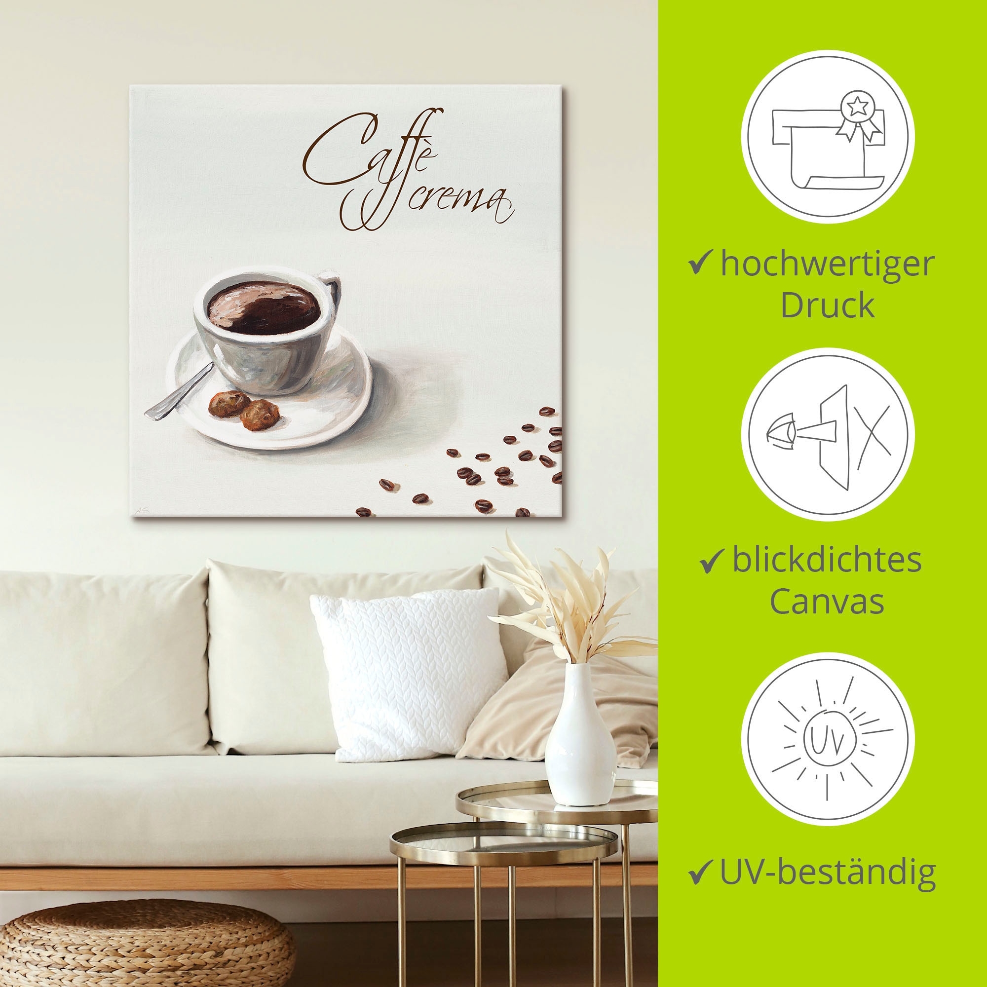 Artland Wandbild »Kaffee crema«, Getränke, (1 St.), als Leinwandbild, Wandaufkleber in verschied. Größen