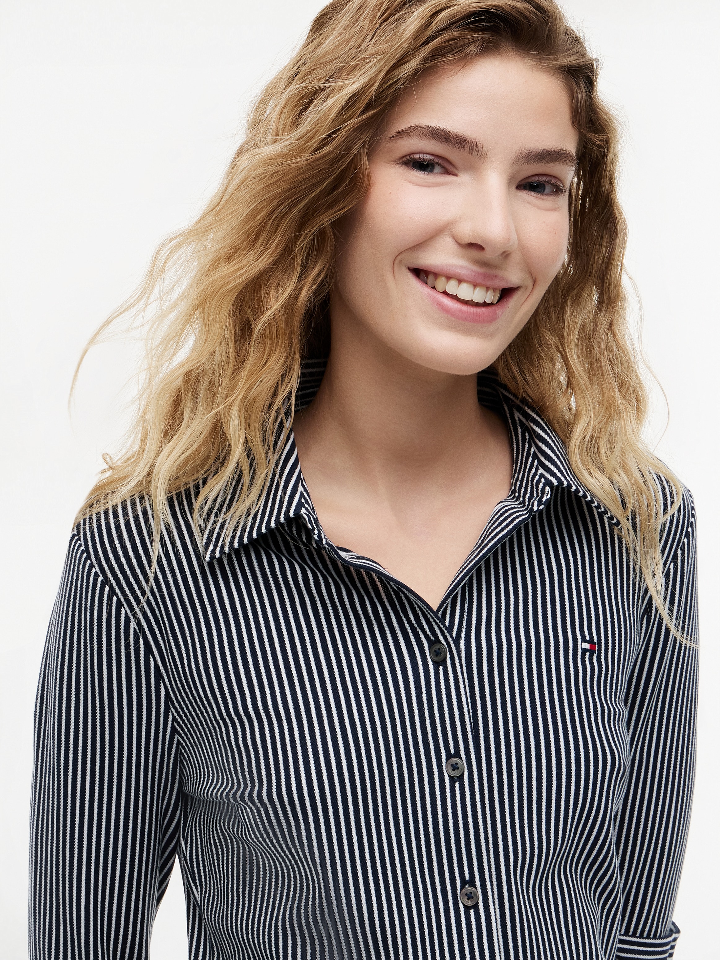 Tommy Hilfiger Langarmbluse »SLIM PIQUE« Baumwollmischung, slim fit