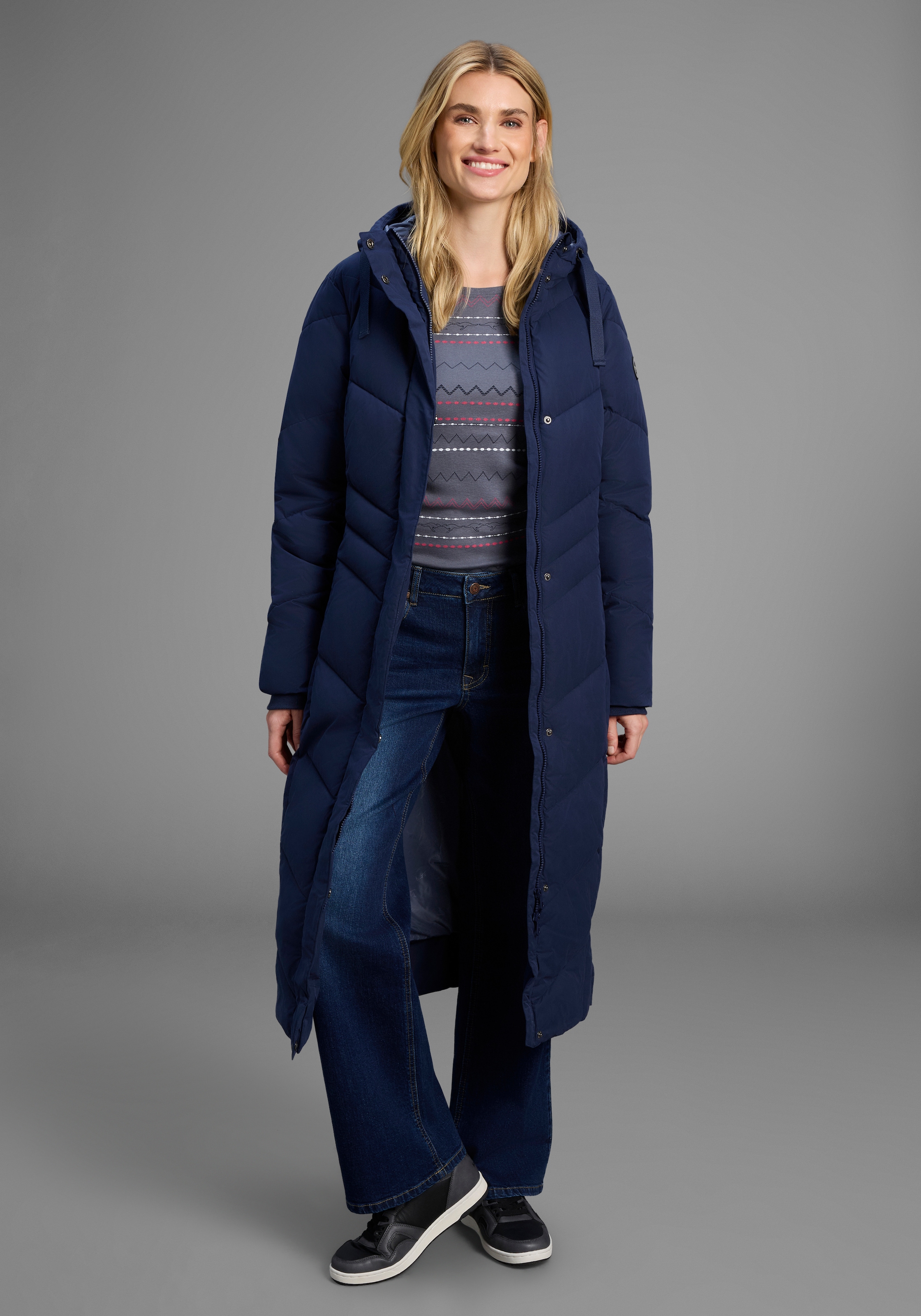 KangaROOS Steppmantel Langer Wintermantel mit seitlichen Knöpfen und Kapuze