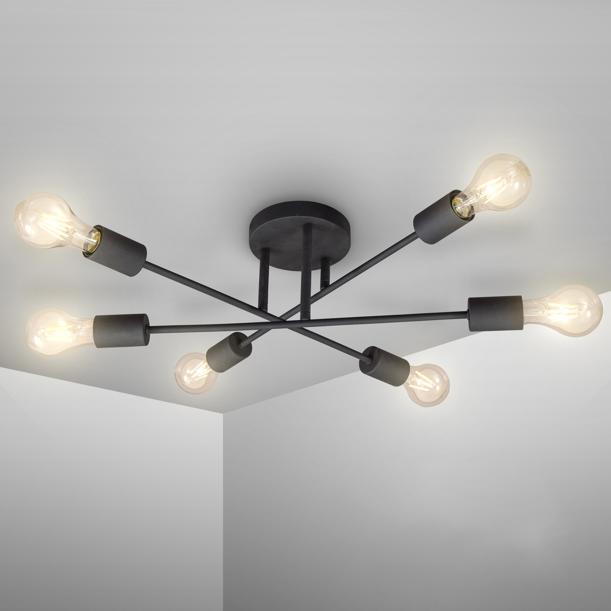 B.K.Licht LED Deckenleuchte, 6 flammig-flammig, LED Vintage-Leuchte Deckenlampe  Retro Industrial E27 schwarz rustikal online bei OTTO