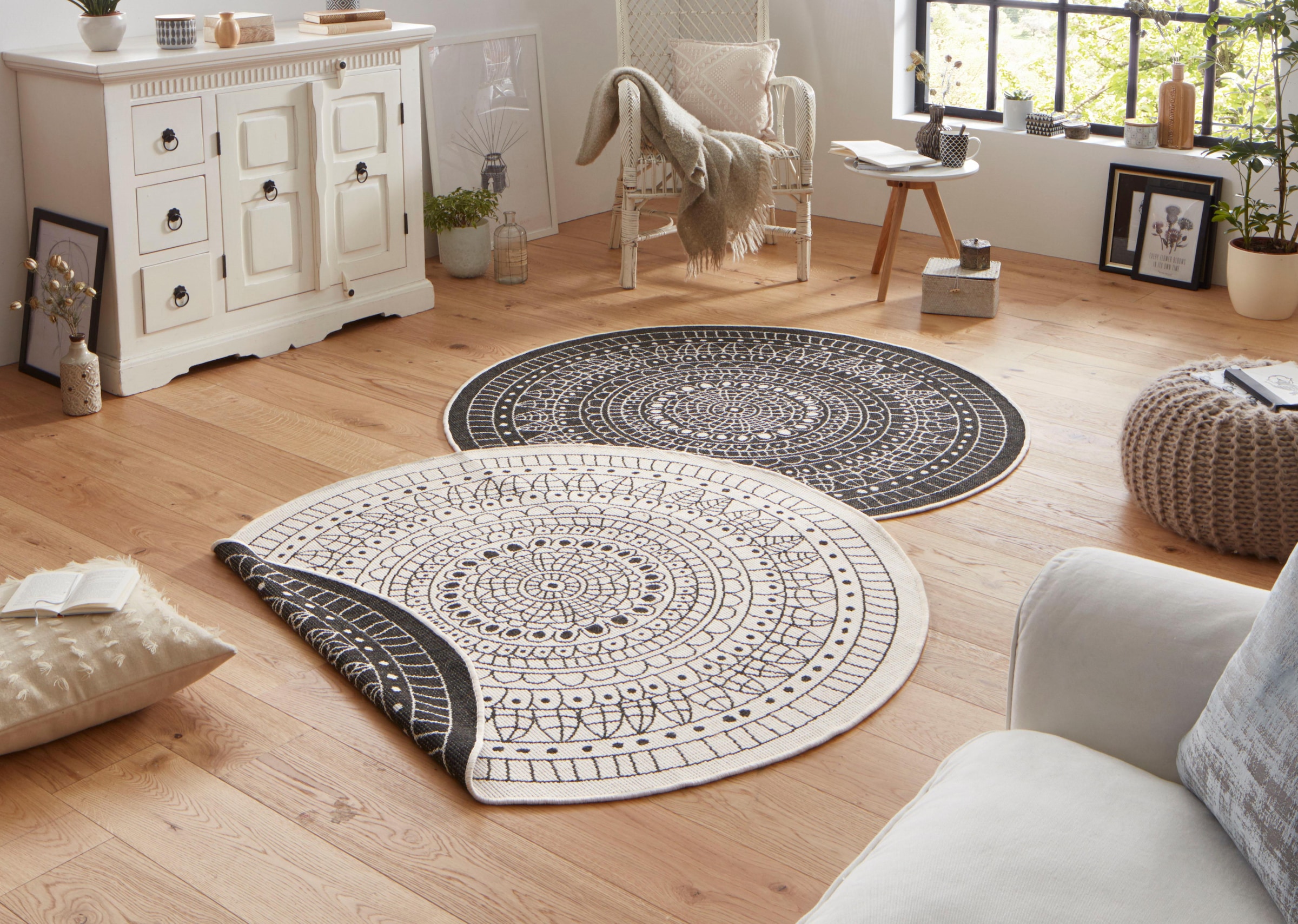 NORTHRUGS Teppich »Porto Wendeteppich«, rund, 5 mm Höhe, In-& Outdoor, Wetterfest, Balkon, Garten, Wohnzimmer, Wasserfest