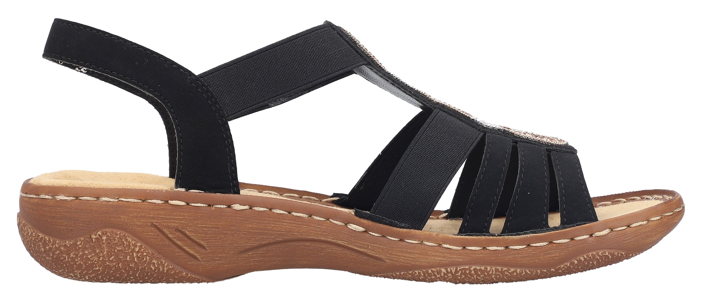 Rieker Sandale, Riemchensandale, Sommerschuh, Urlaubschuh mit seitlichen Gummizügen
