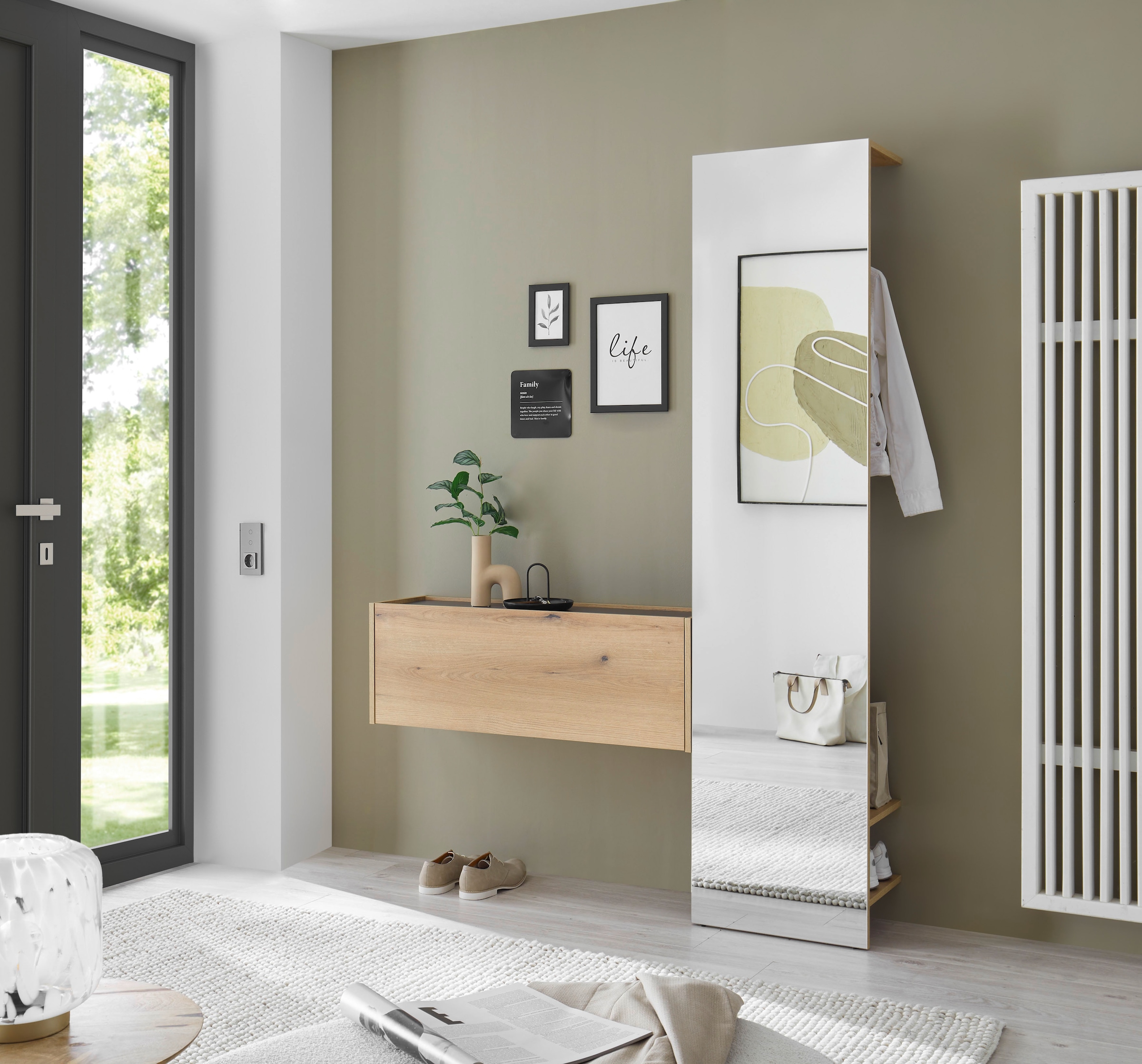 INOSIGN Garderoben-Set »GIRON/CiTY, moderne Garderobe, Komplettset mit viel Stauraum«, (Komplett-Set, 2 St.), enthält Hängeschrank & Garderobenelement mit Spiegel, 150 cm breit
