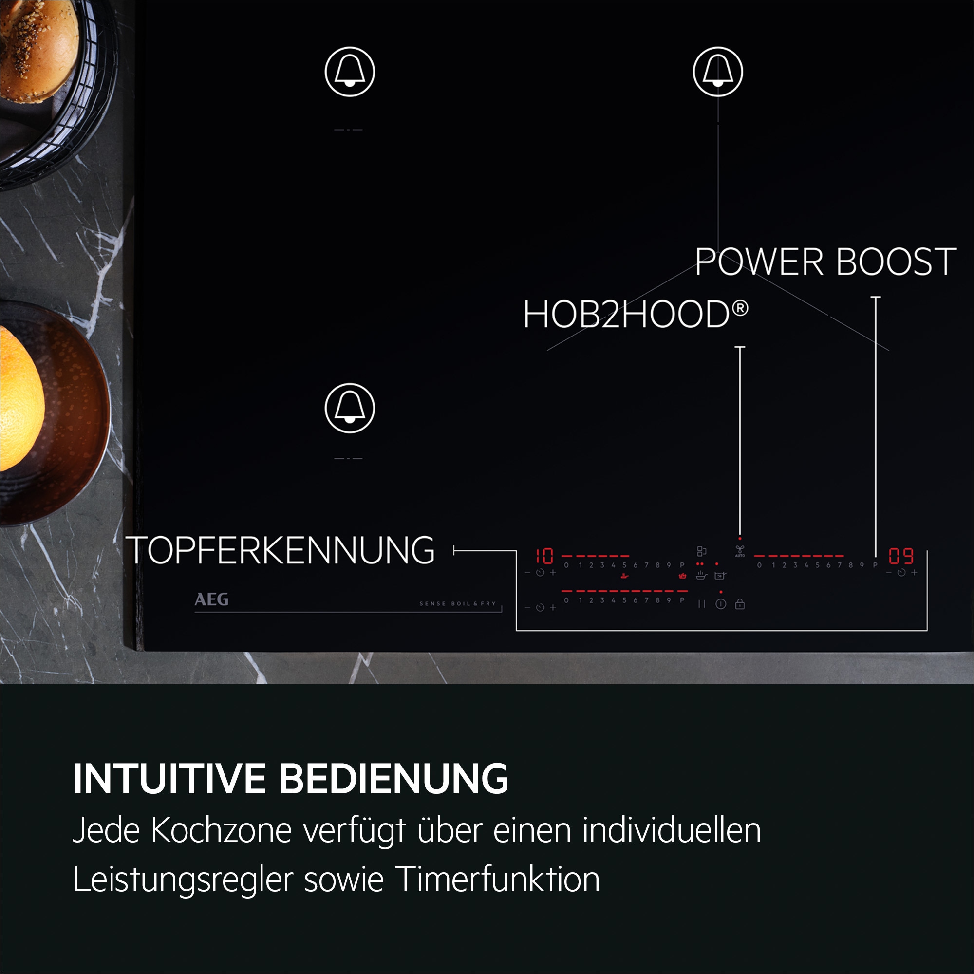 AEG Backofen-Set »HH24BSISML«, mit 1-fach-Teleskopauszug, Aqua Clean, SaphirMatt®-Induktionskochfeld-Kratzresistente Oberfläche, Pizzastufe