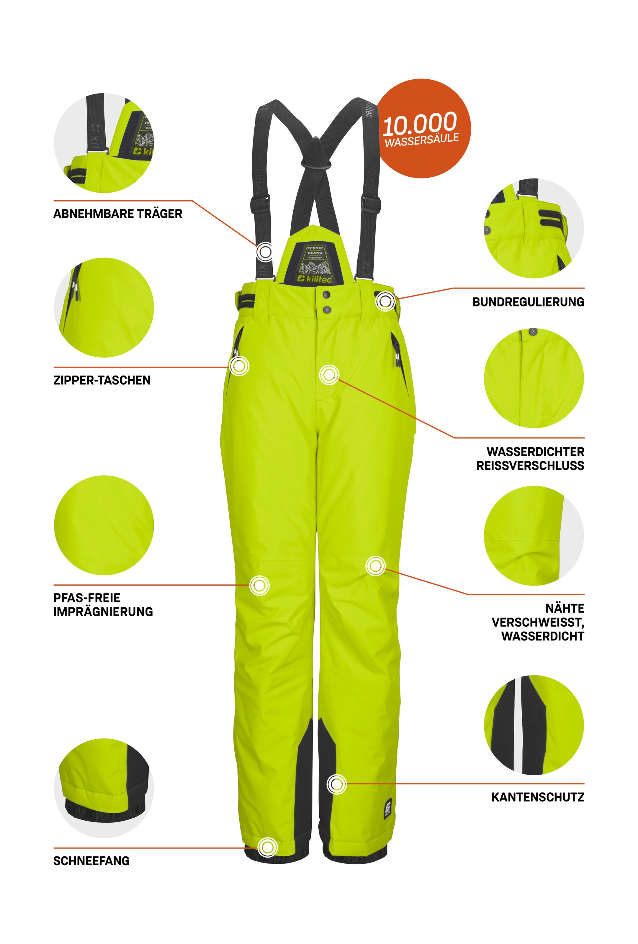 Killtec Skihose »KSW 214 BYS SKI PNTS«, Wasserdichte, atmungsaktive Skihose mit verstellbarem Latz.
