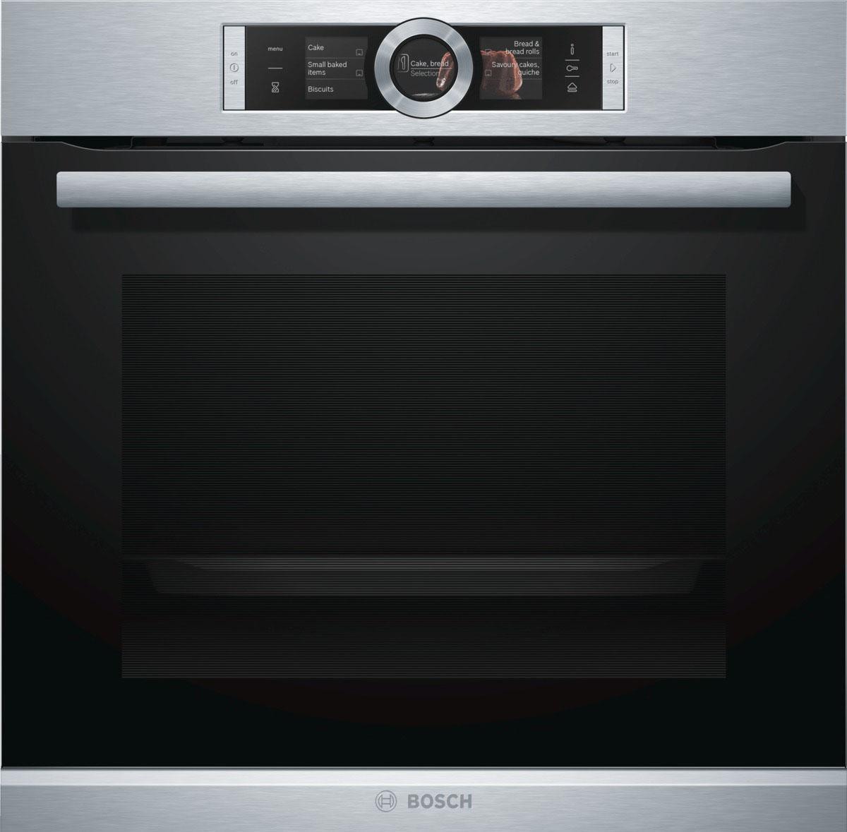 BOSCH Dampfbackofen »HSG636B«, Serie 8, mit Teleskopauszug nachrüstbar, ecoClean Direct, 4D-Heißluft-Eco-Ober-/Unterhitze Eco-Umluft-Infra-Grill-Großflächengrill-Kleinflächengrill-Pizzastufe-Sanftgaren-Vorwärmen-Warmhalten, mit Auftaufunktion