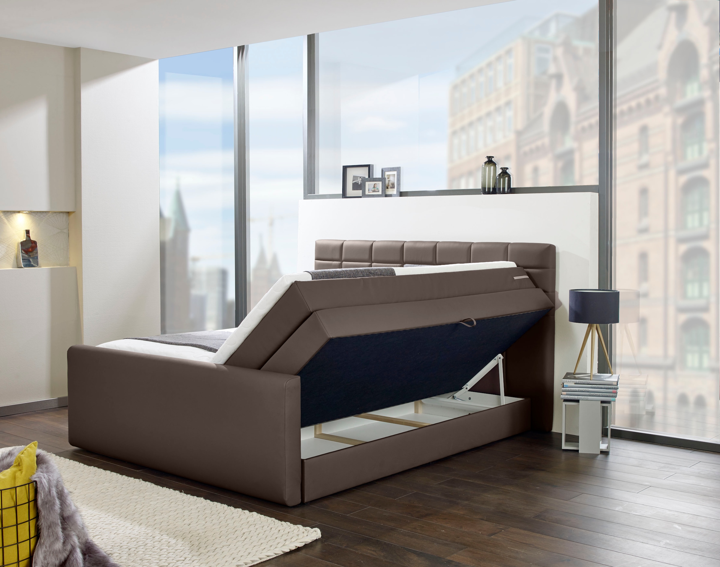 INOSIGN Boxspringbett »Lethbridge«, inkl. Bettkasten und Topper, zwei Matratzenarten in H2