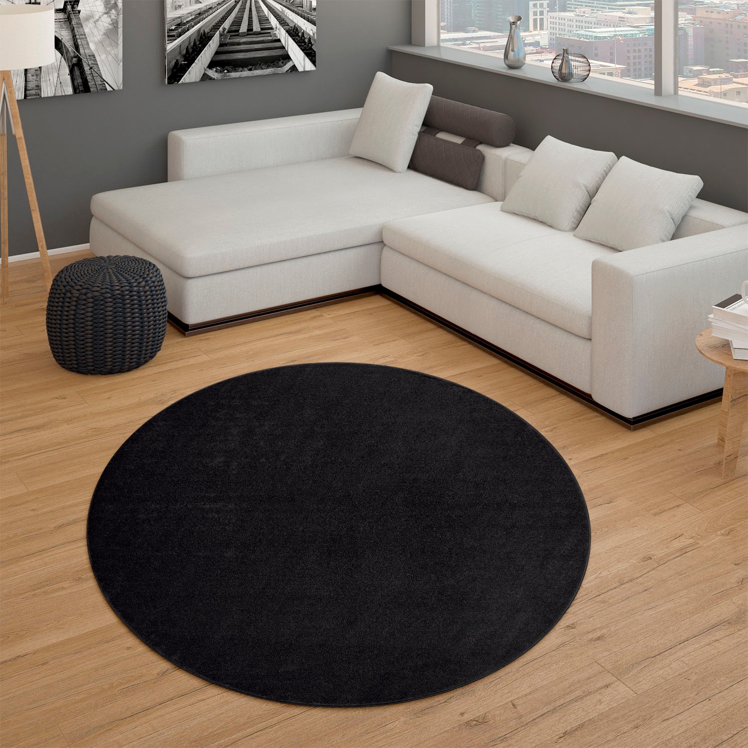 Paco Home Teppich »Porto 890« rund 13 mm Höhe Kurzflor, Uni-Farben, ideal im Wohnzimmer & Schlafzimmer