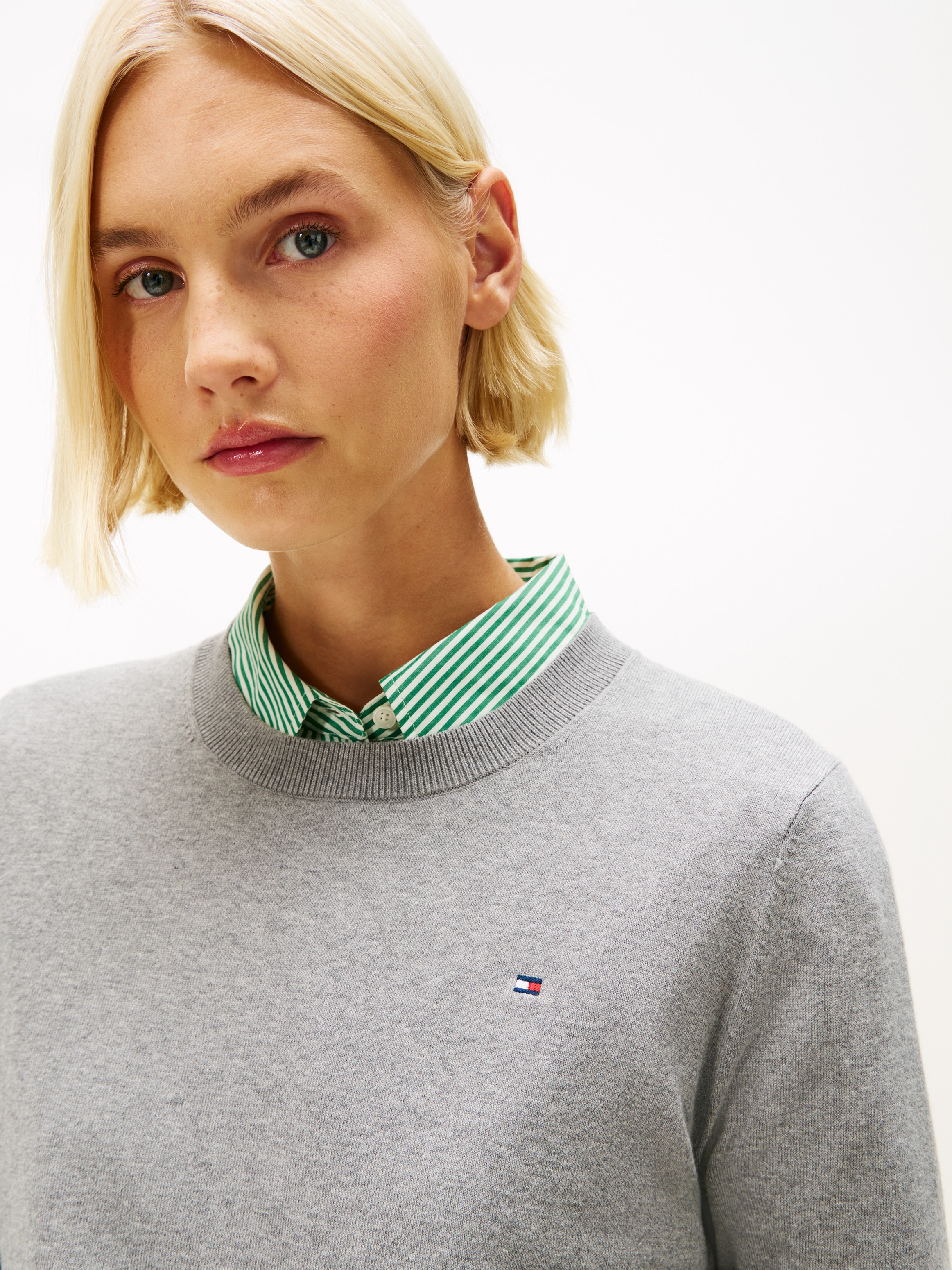 Tommy Hilfiger Rundhalspullover »CO JERSEY STITCH LS C-NK SWT« mit Logostickerei