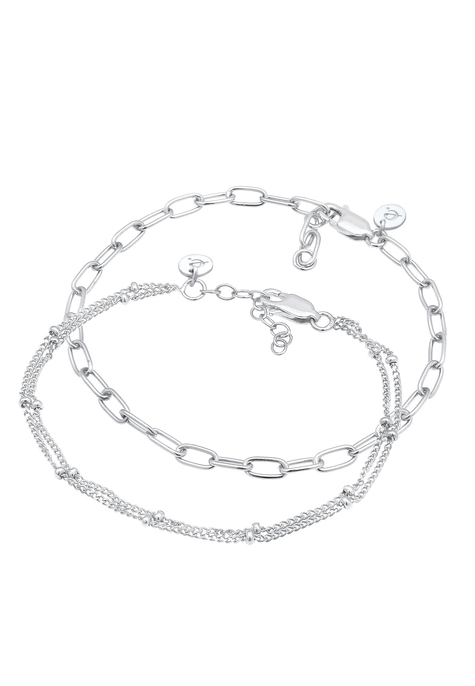 Elli Premium Armketten Set »Armband Glieder Layer Kugel (2 tlg) 925 Silber vergoldet«