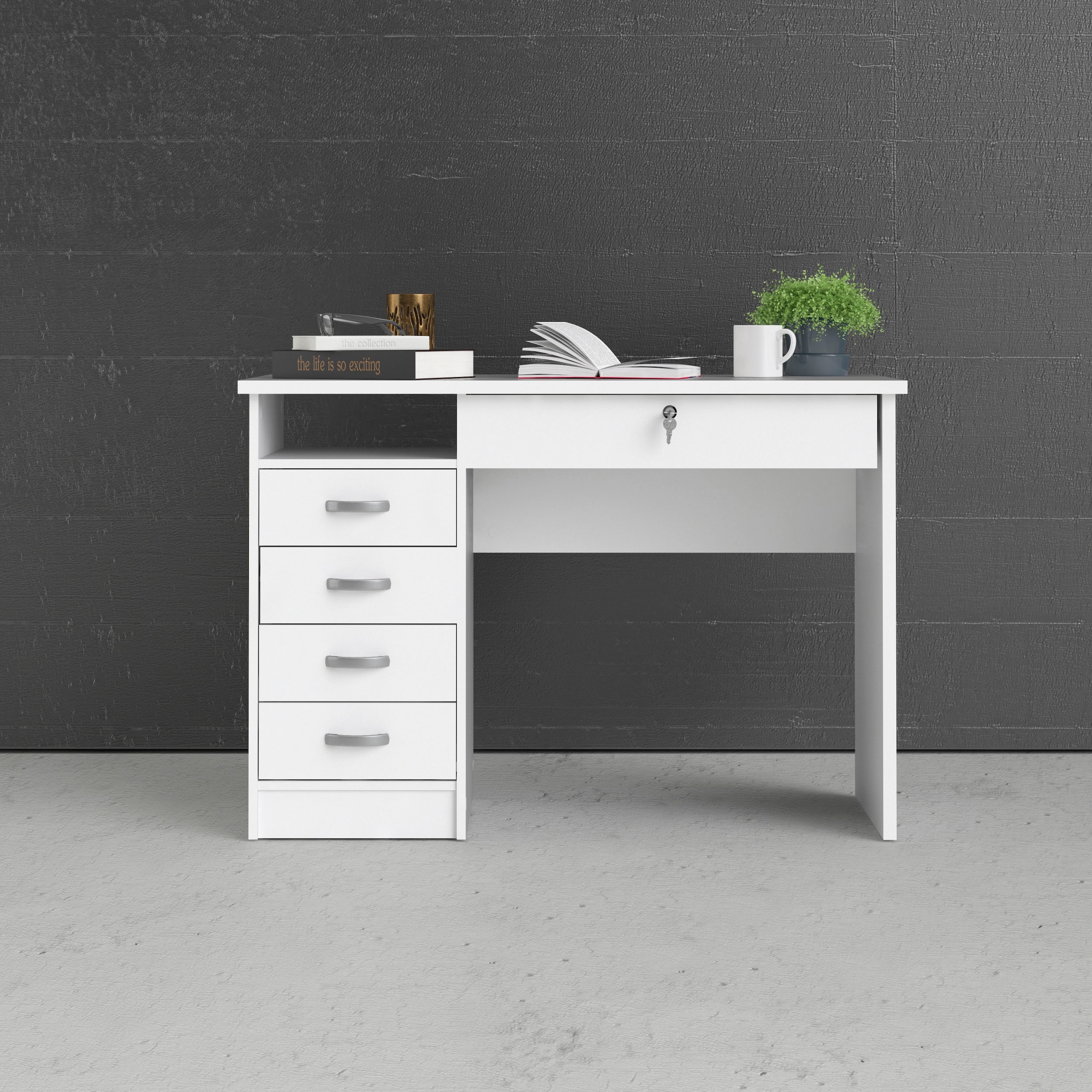 INOSIGN Schreibtisch »Function Plus, Arbeitstisch, Bürotisch«, mit 4 Schubladen, 1 offenes Fachbreite 110 cm
