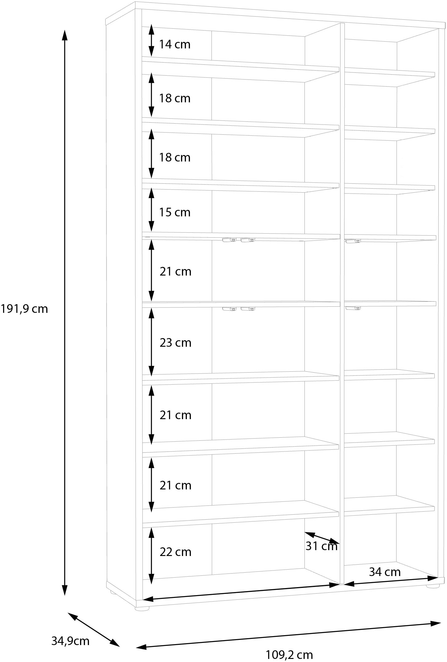 FORTE Schuhschrank »Alice Springs«, Breite 109 cm, Höhe 192 cm, mit 8 Böden