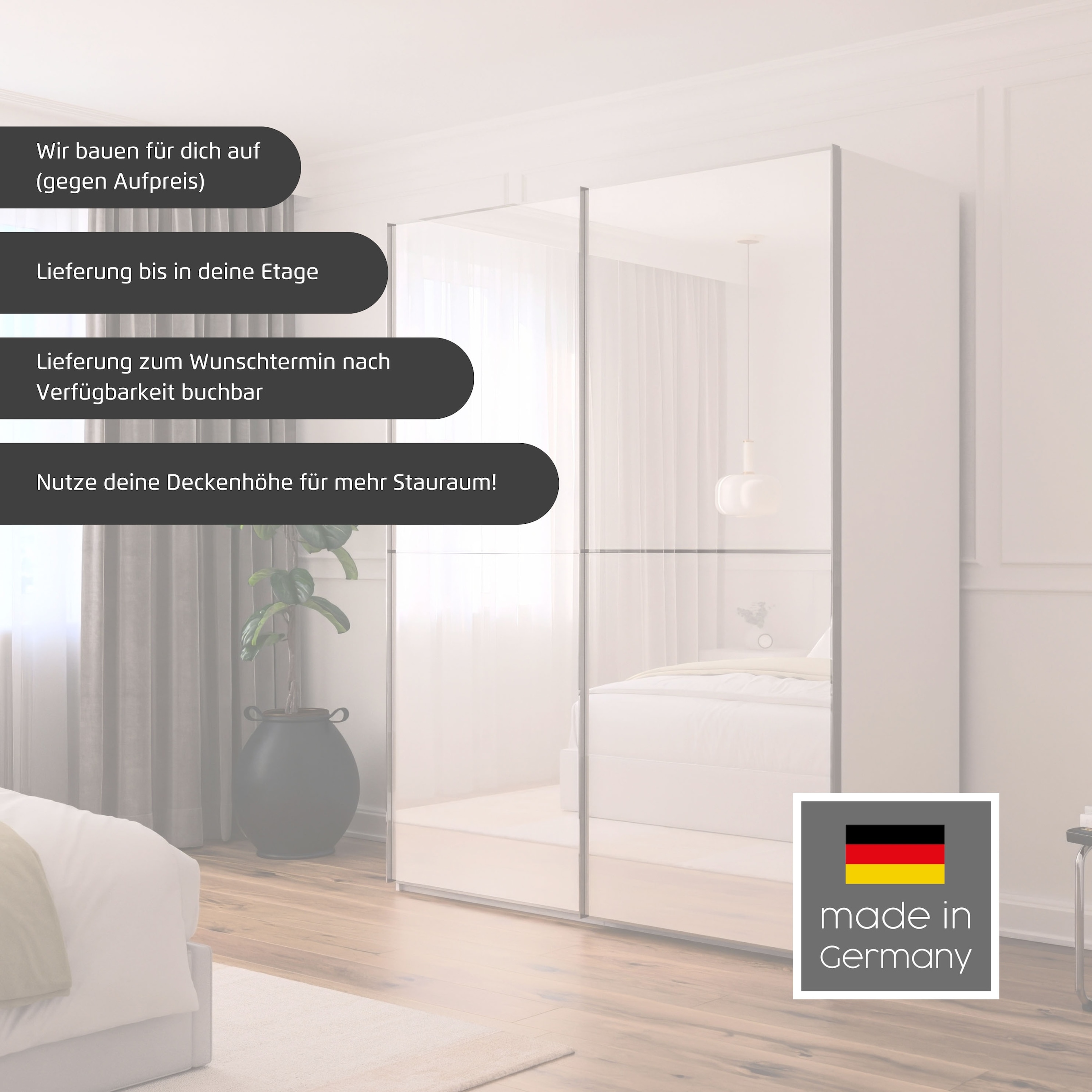 rauch Schwebetürenschrank »Kleiderschrank Schrank Garderobe Schlafzimmerschrank SCALE-DUO«, edle zweigeteilte Türen Glas-Front mit 3 Zierleisten MADE IN GERMANY