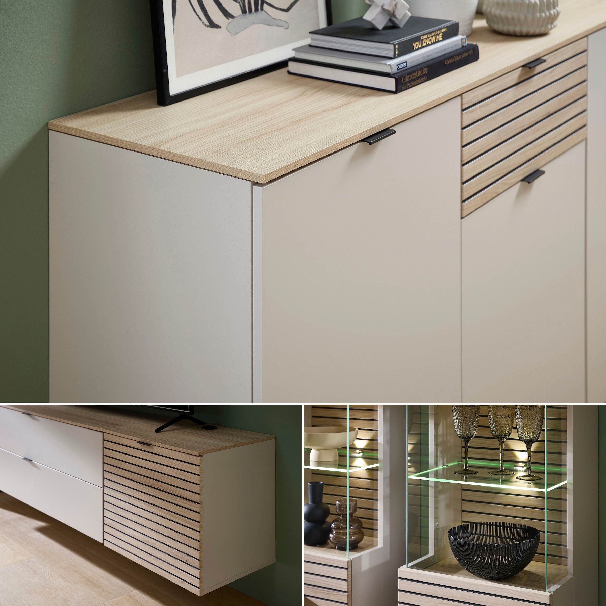 Innostyle Hängevitrine »INA Hängevitrine, 40 x 124 x 36 cm (B/H/T)« 1 Stk. tlg. L/R verwendbar, inkl. Beleuchtung, Softclose