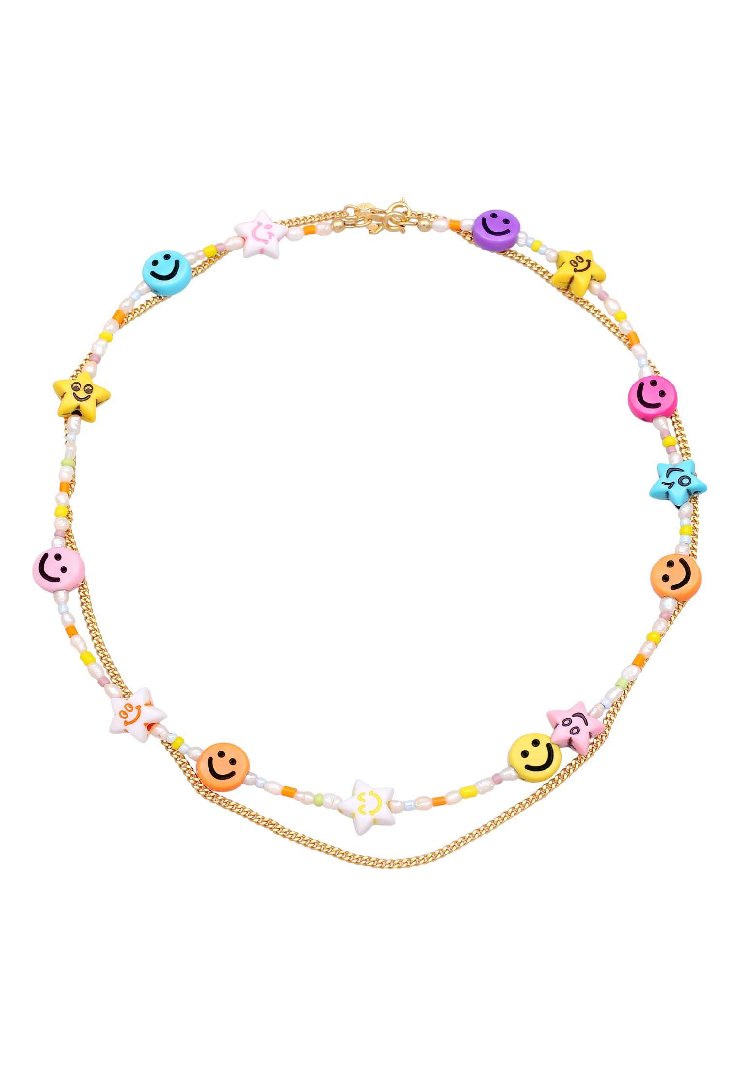 Elli Ketten-Set »Halskette Layer Süßwasserperlen Bunt Smiling 925 Silber«