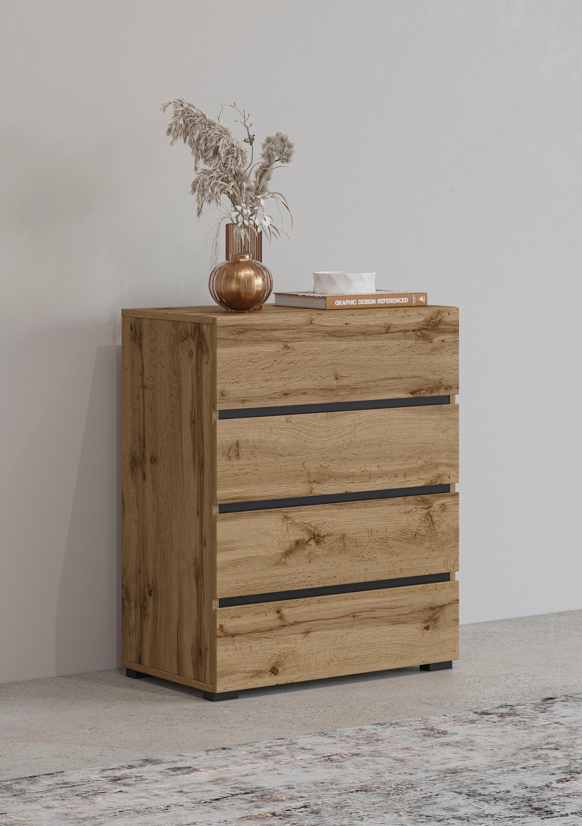 Kommode »Cross,Breite 60 cm, moderne grifflose Sideboard,4 Schubkästen«,...