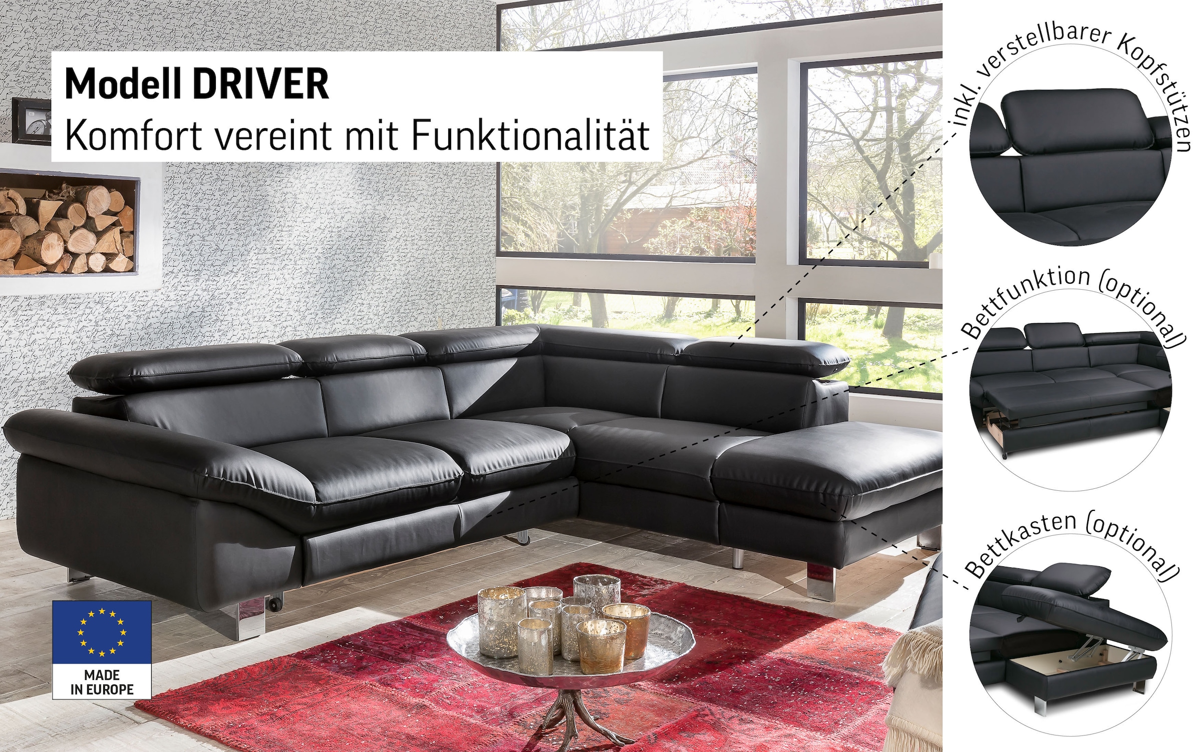 COTTA Ecksofa »Driver L-Form« mit Kopfteilverstellung, wahlweise mit Bettfunktion & Bettkasten