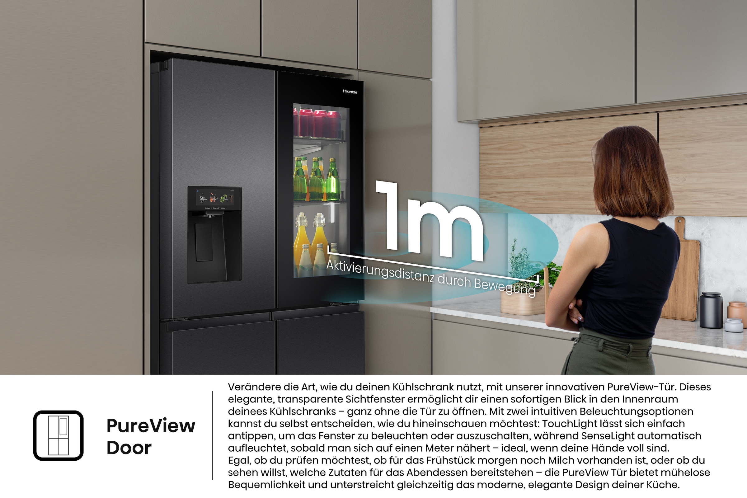Hisense Multi Door »RQ600P7SKE« 179 cm hoch 91,4 cm breit PureViewDoor - immer sehen was im Kühlschrank ist