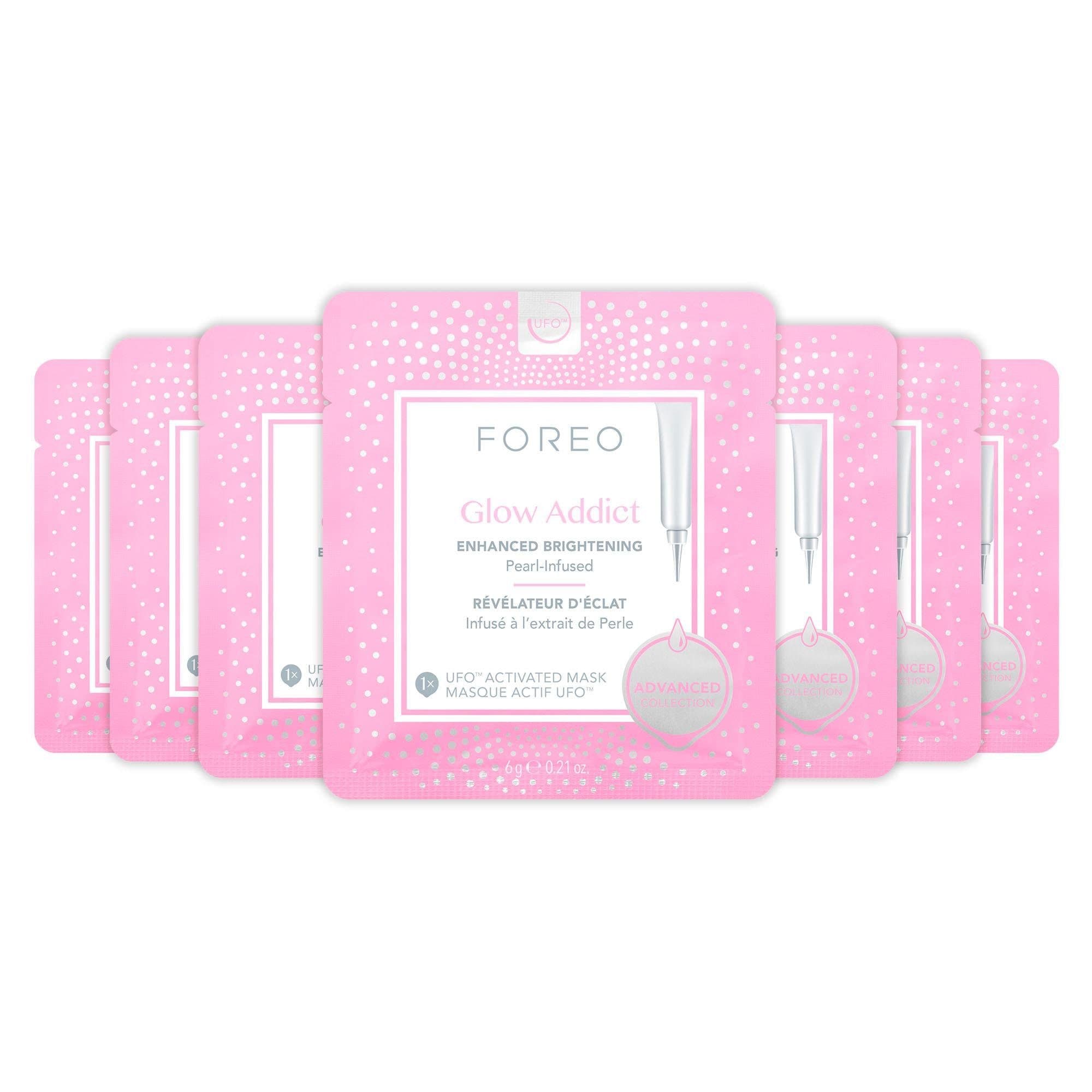 FOREO Tuchmaske »Glow Addict«, (Packung), 6 x 6 g, kompatibel mit UFO & UFO mini