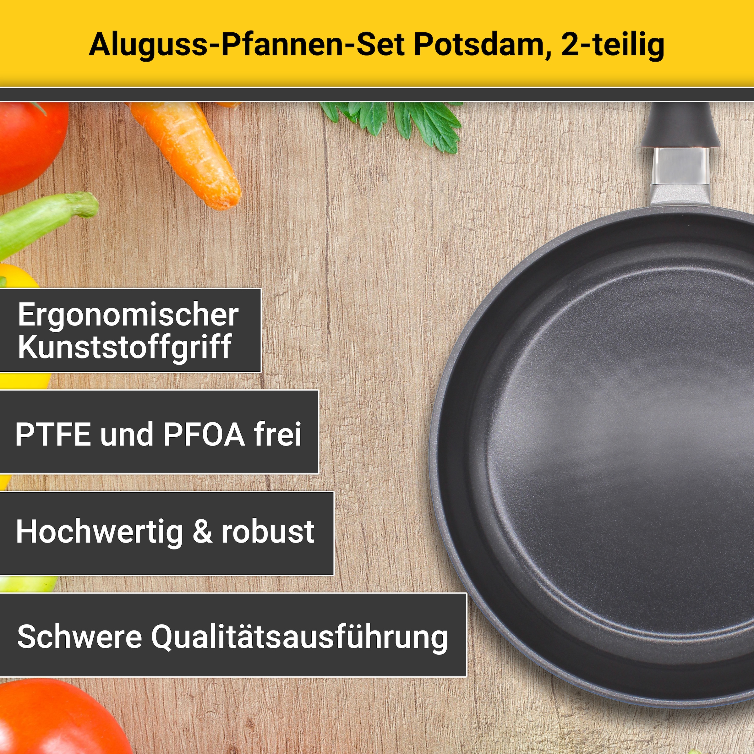 Krüger Pfannen-Set »Aluguss Pfannenset Potsdam, 2 tlg.«, Aluminiumguss, (Set, 2 tlg., 1x Bratpfanne Ø 20 cm, 1x Bratpfanne Ø 28 cm), für Induktions-Kochfelder geeignet