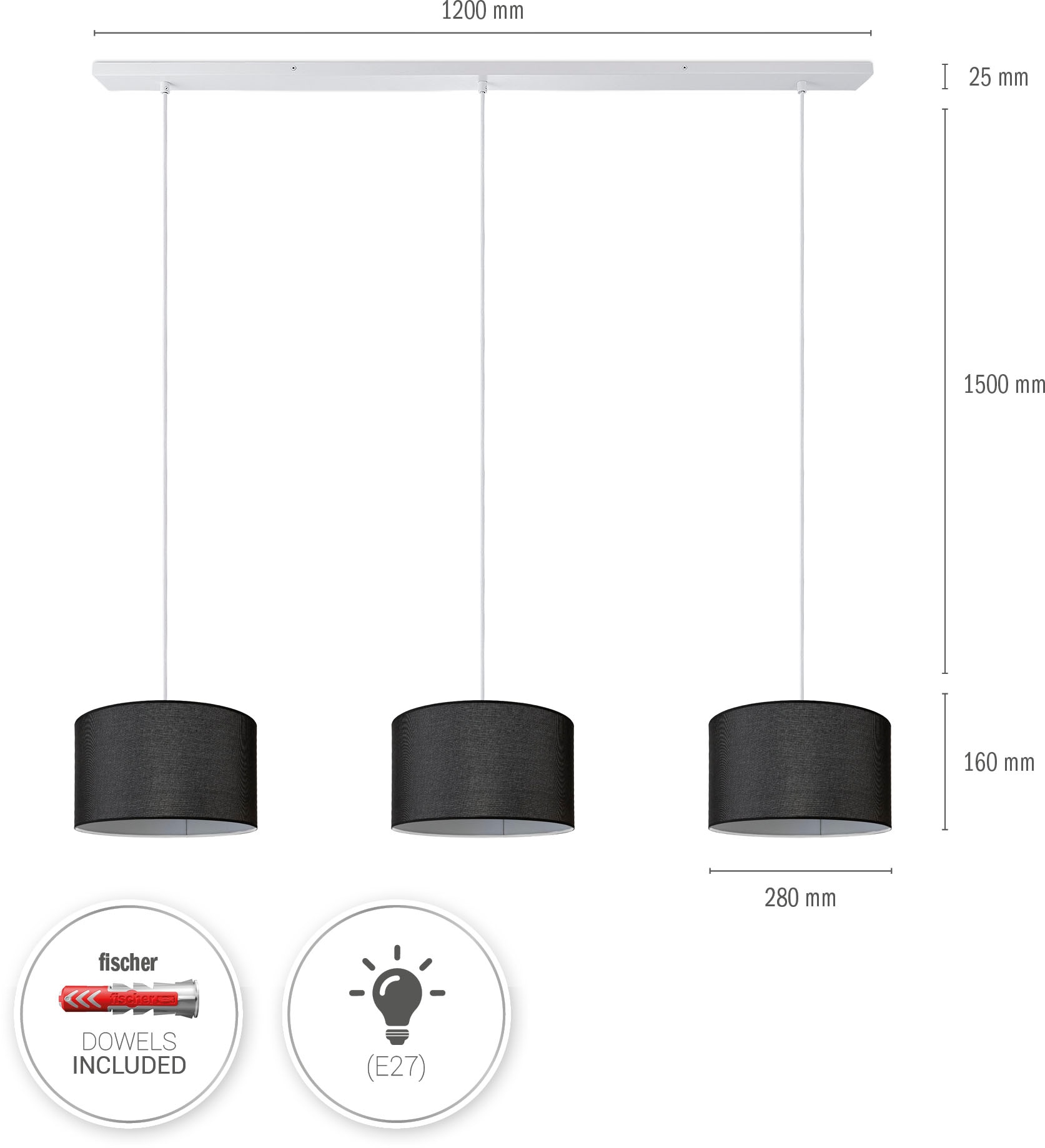 Paco Home Pendelleuchte »HUGO CANVAS UNI COLOR«, Leuchtmittel E27 | ohne Leuchtmittel, Pendelleuchte Wohnzimmer Hängelampe Esszimmer Lampenschirm E27 Uni