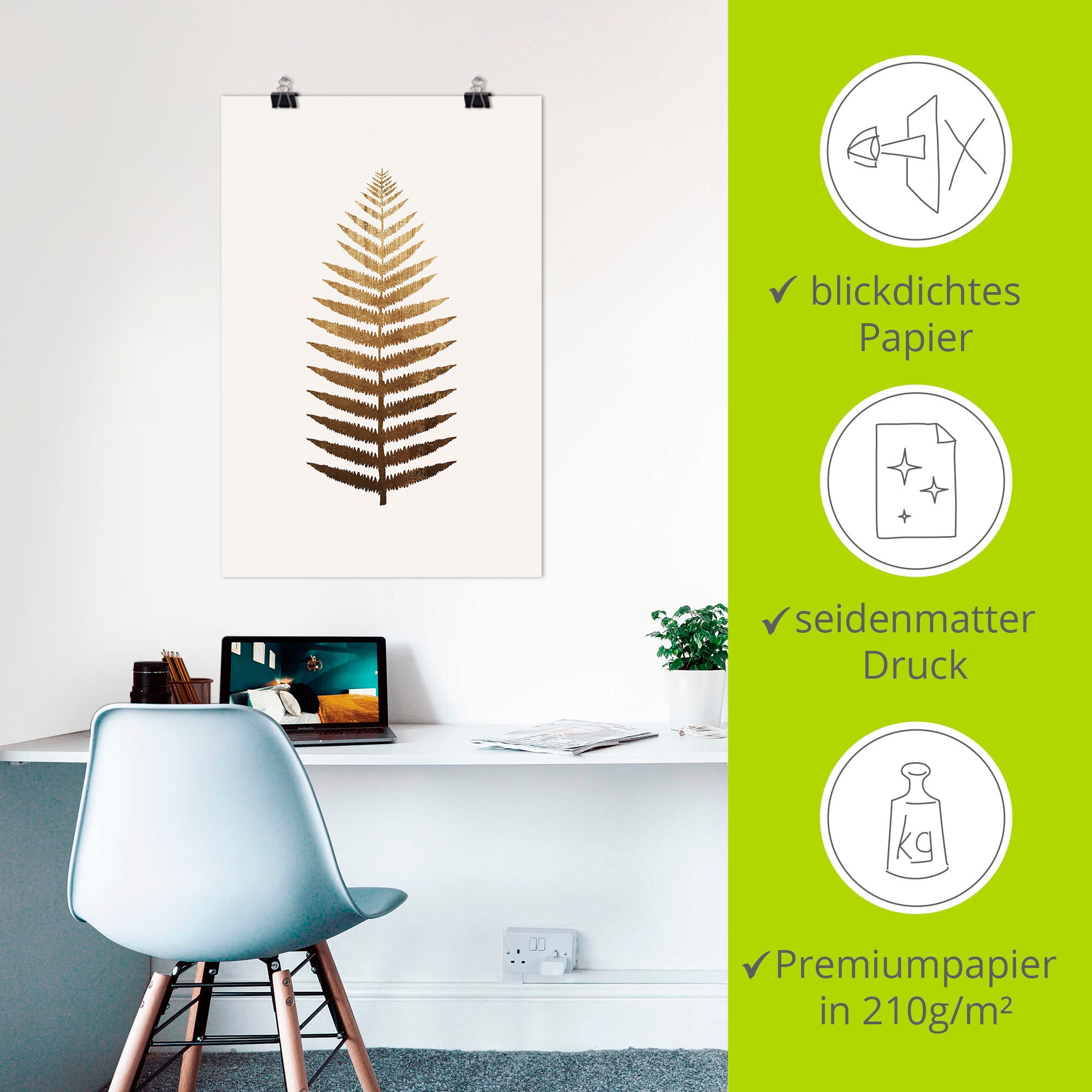 Artland Wandbild »Goldenes Blatt«, Blätterbilder, (1 St.), als Alubild, Leinwandbild, Wandaufkleber oder Poster in versch. Größen